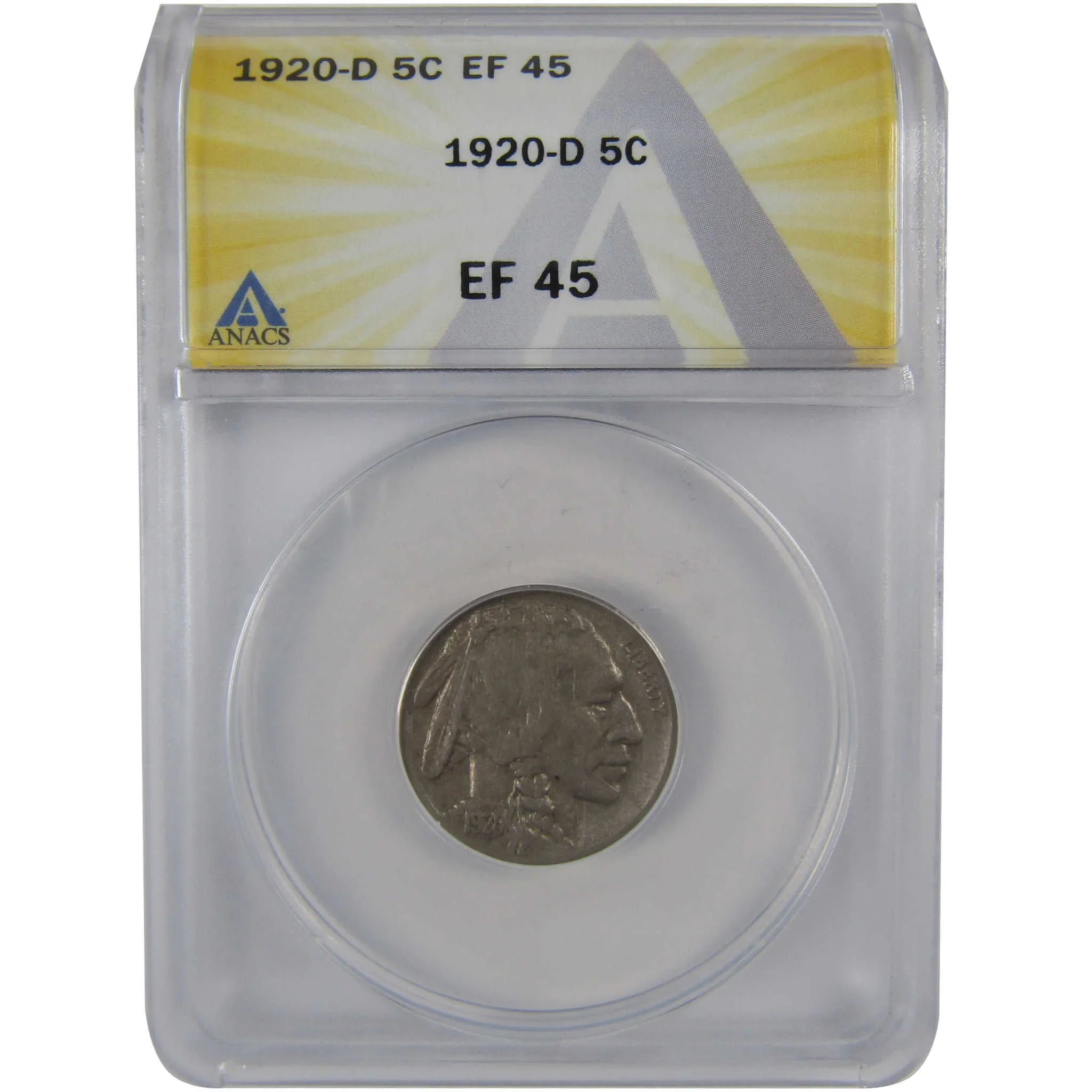 1920 D Indian Head Buffalo Nickel EF 45 ANACS 5c Coin SKU:I23437