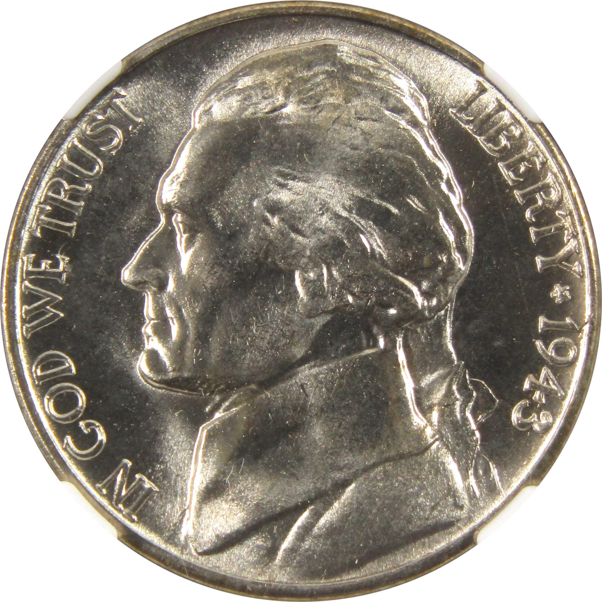 1943 D Jefferson Nickel MS 68 NGC 35% Wartime Silver 5c Unc SKU:I9724
