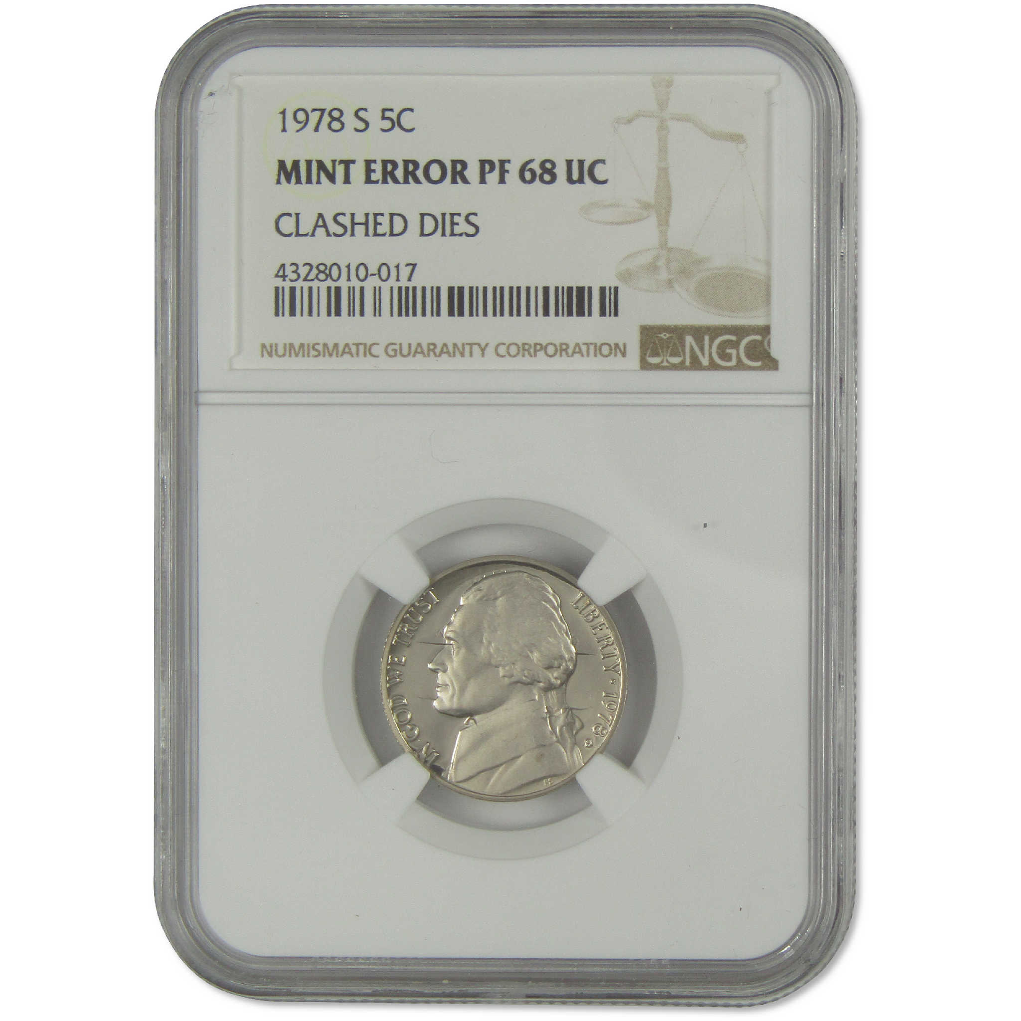 1978 S Jefferson Nickel PF 68 UC NGC Proof Clashed Dies Mint Error