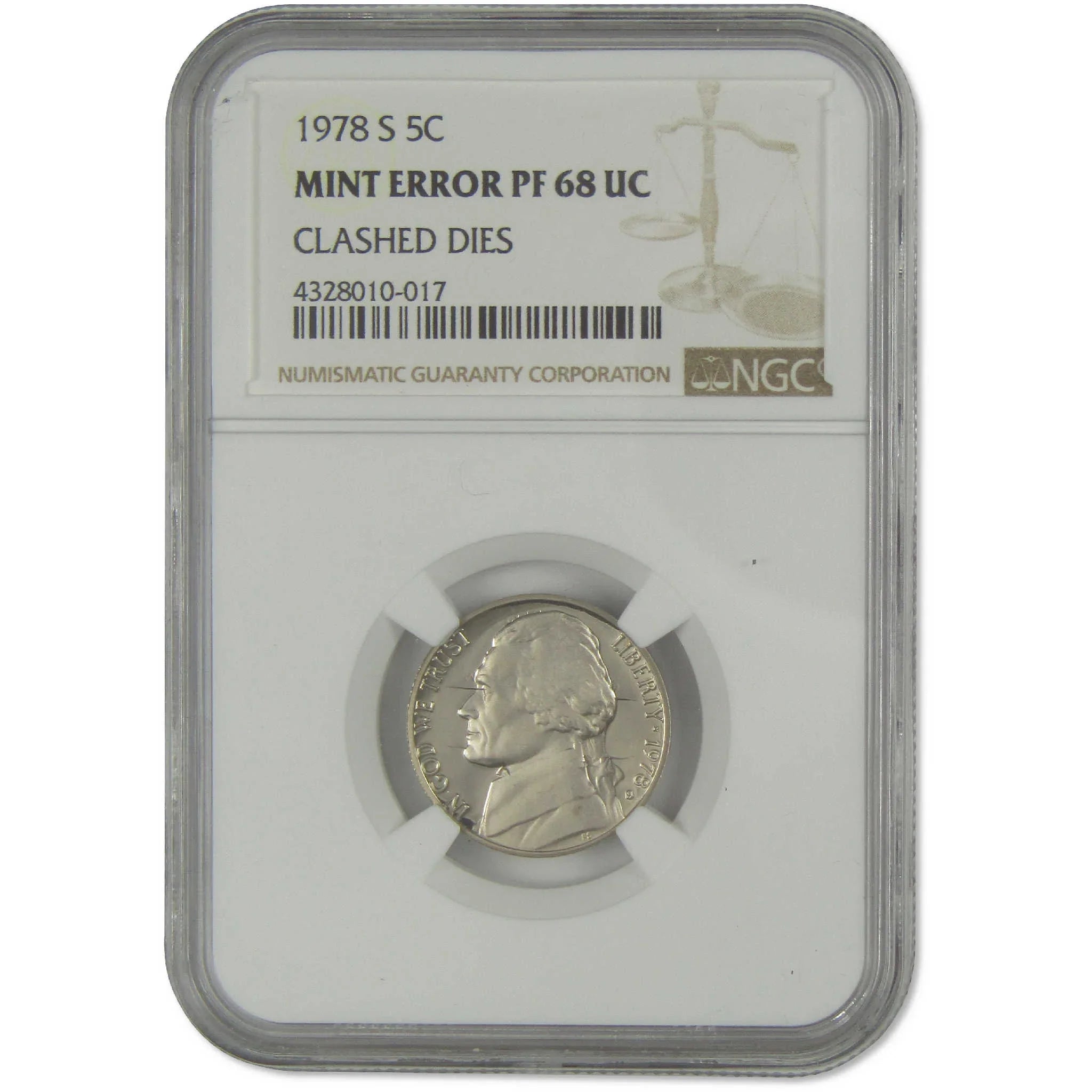 1978 S Jefferson Nickel PF 68 UC NGC Proof Clashed Dies Mint Error