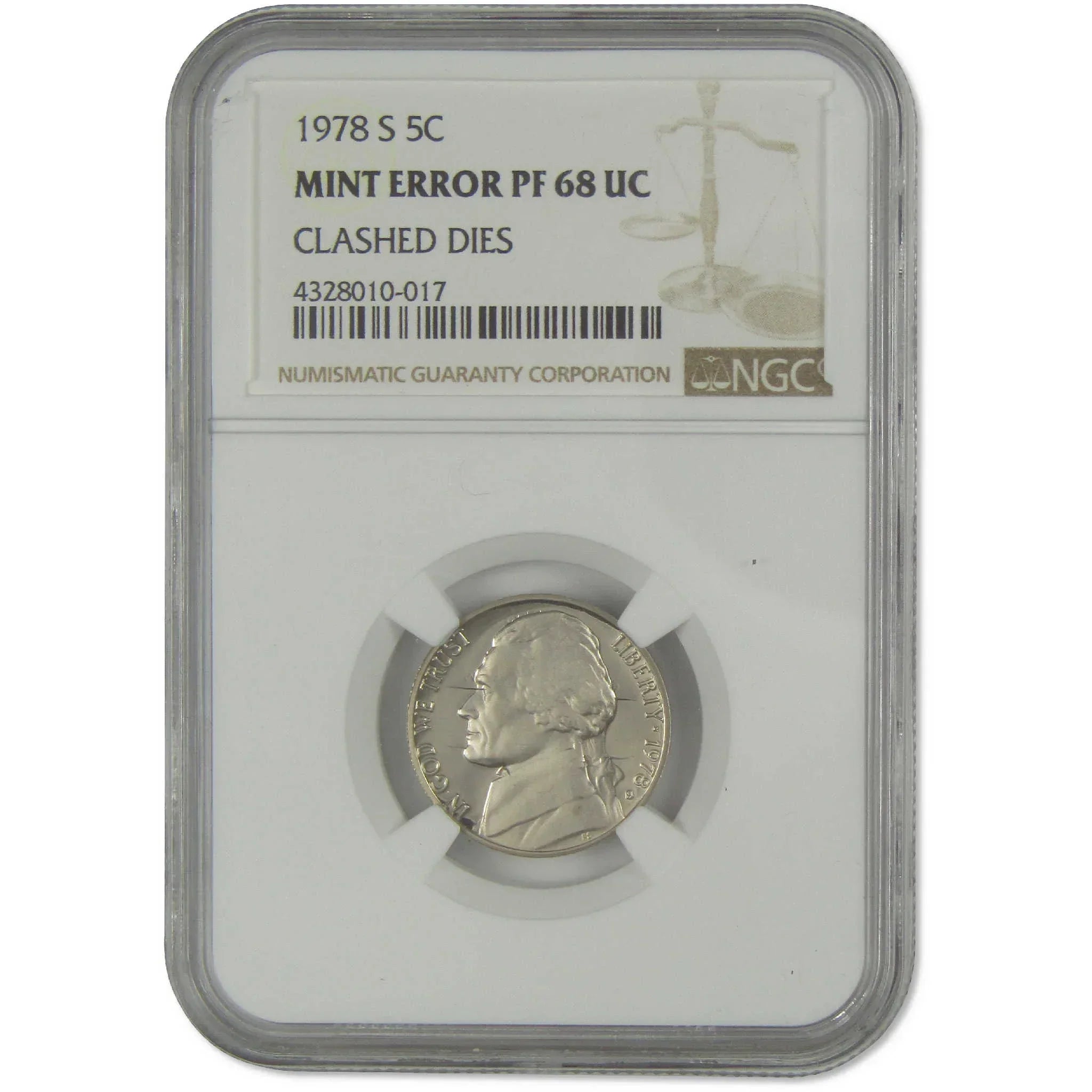 1978 S Jefferson Nickel PF 68 UC NGC Proof Clashed Dies Mint Error