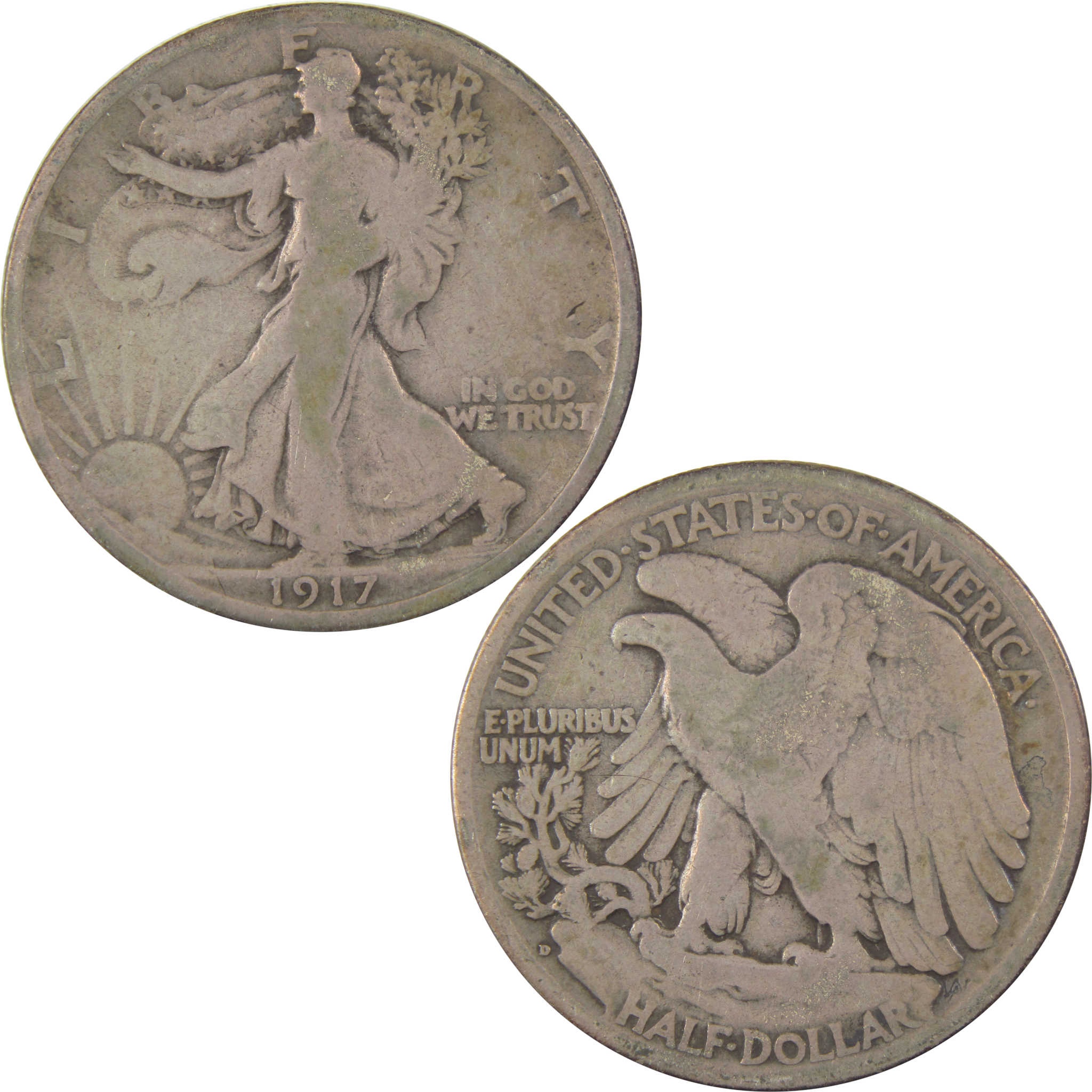 1917 D Reverse Liberty Walking Silver 50c VG Very Good SKU:I24137