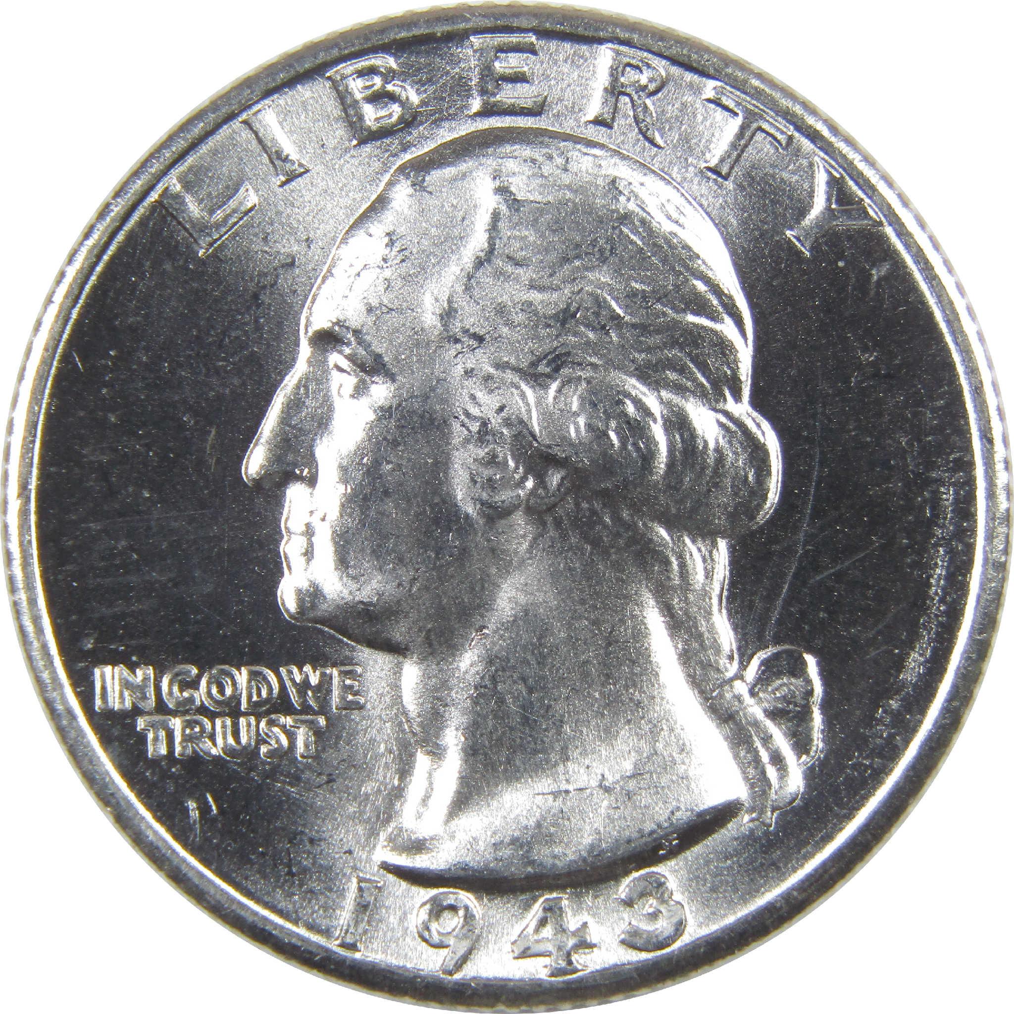 1943 D Washington Quarter Uncirculated Silver 25c Coin