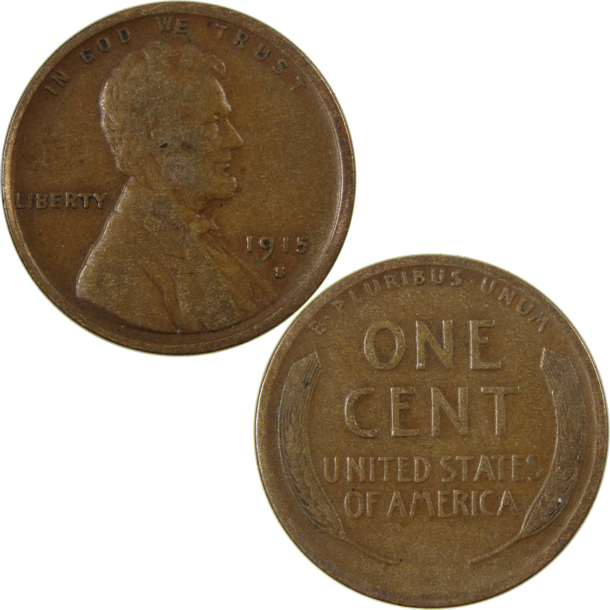 1915 S Lincoln Wheat Cent F Fine Penny 1c Coin SKU:I26882