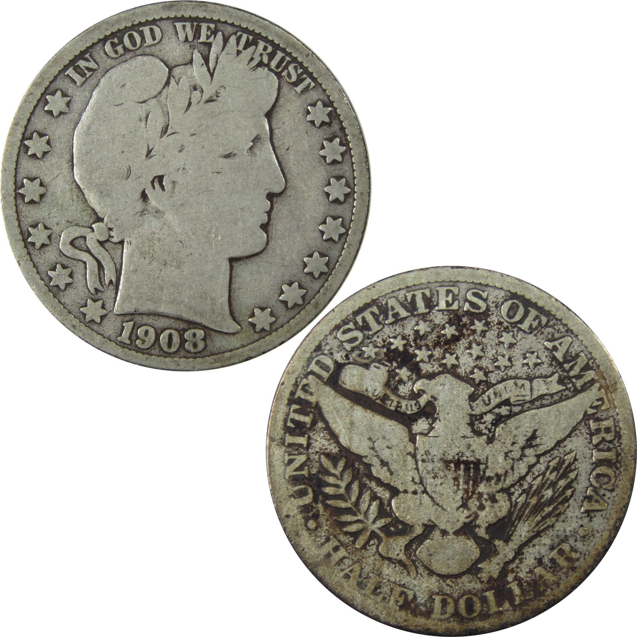 1908 S Barber Silver Half Dollar VG Very Good 50c Coin SKU:I25973