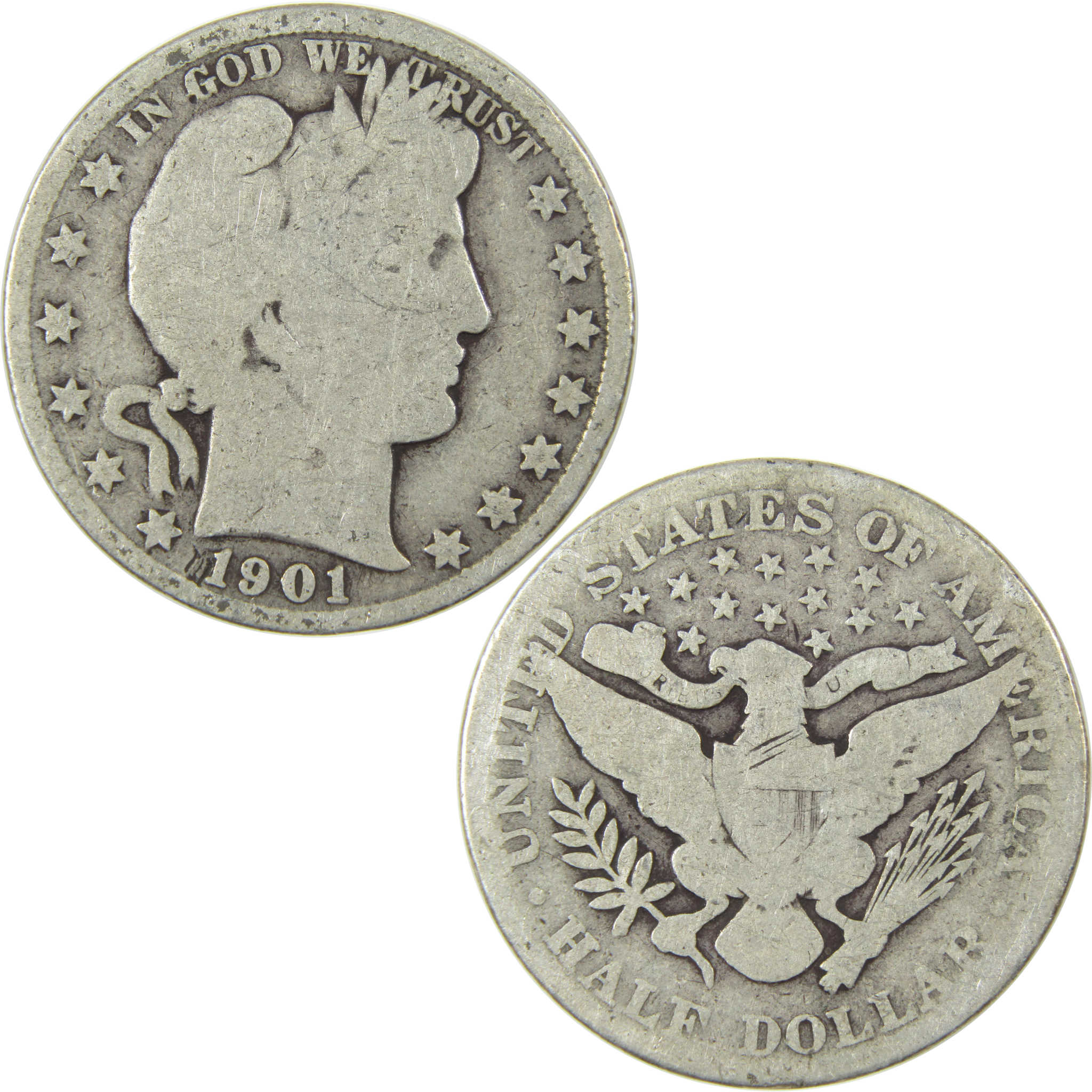 1901 Barber Silver Half Dollar Circulated 50c Coin Collectible