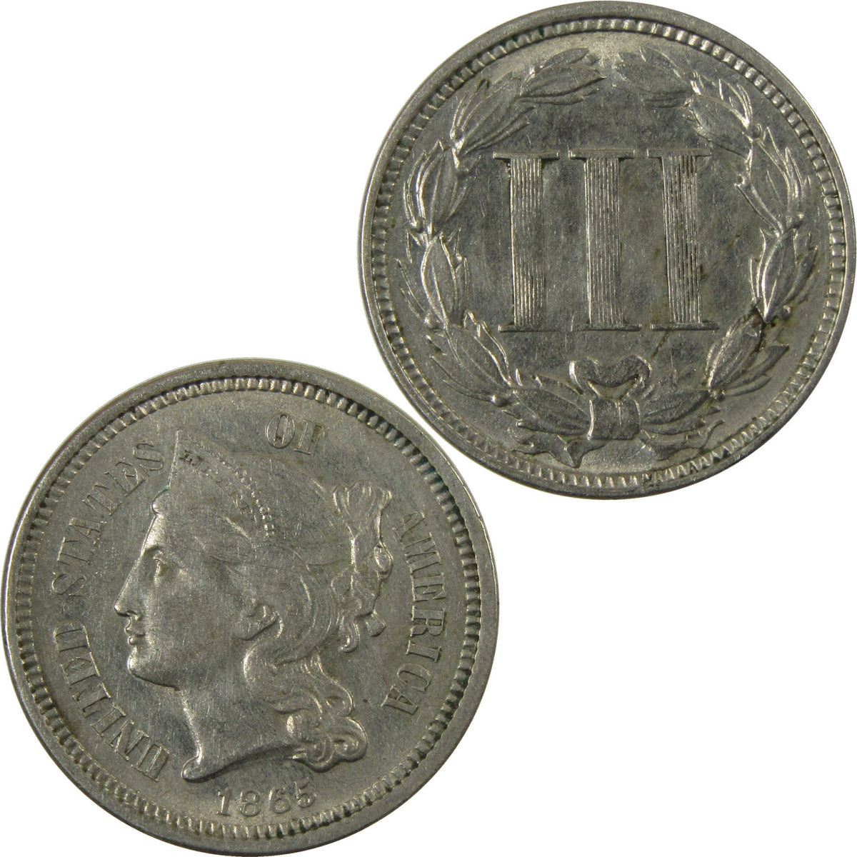 1865 Nickel Three Cent Piece XF EF Extremely Fine Details SKU:I28512