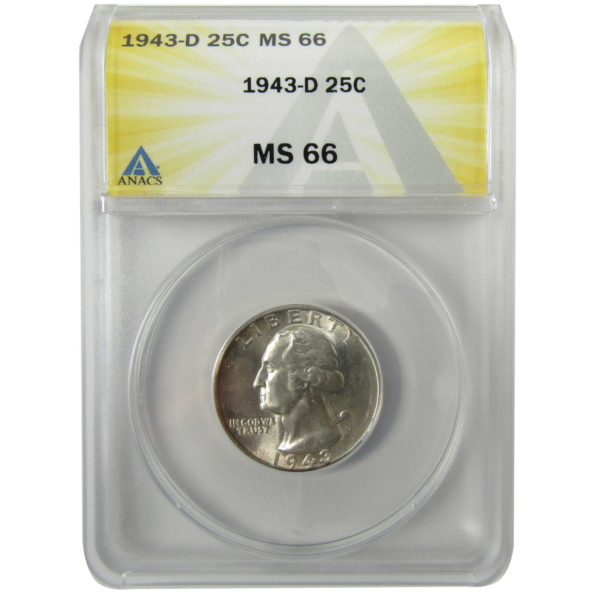 1943 D Washington Silver Quarter MS 66 ANACS Uncirculated SKU:I28469