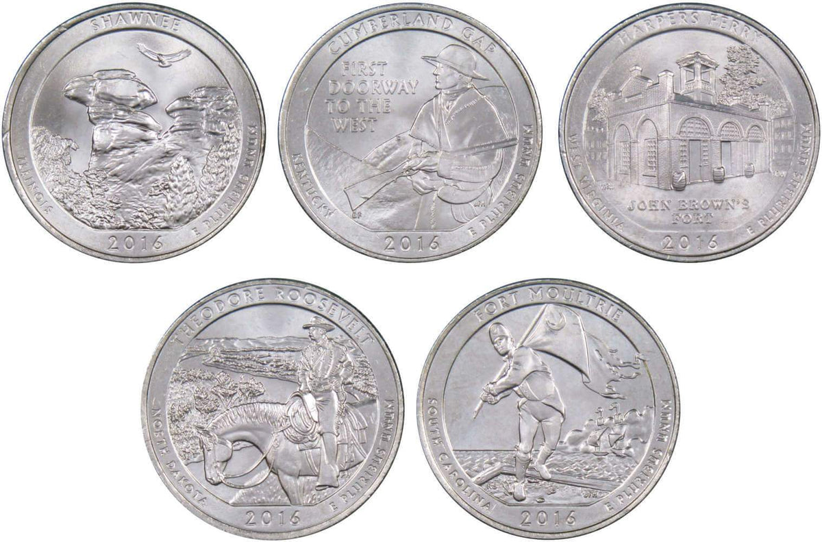2016 P Quarter 5 Coin Set Clad Uncirculated Mint State 25c Collectible