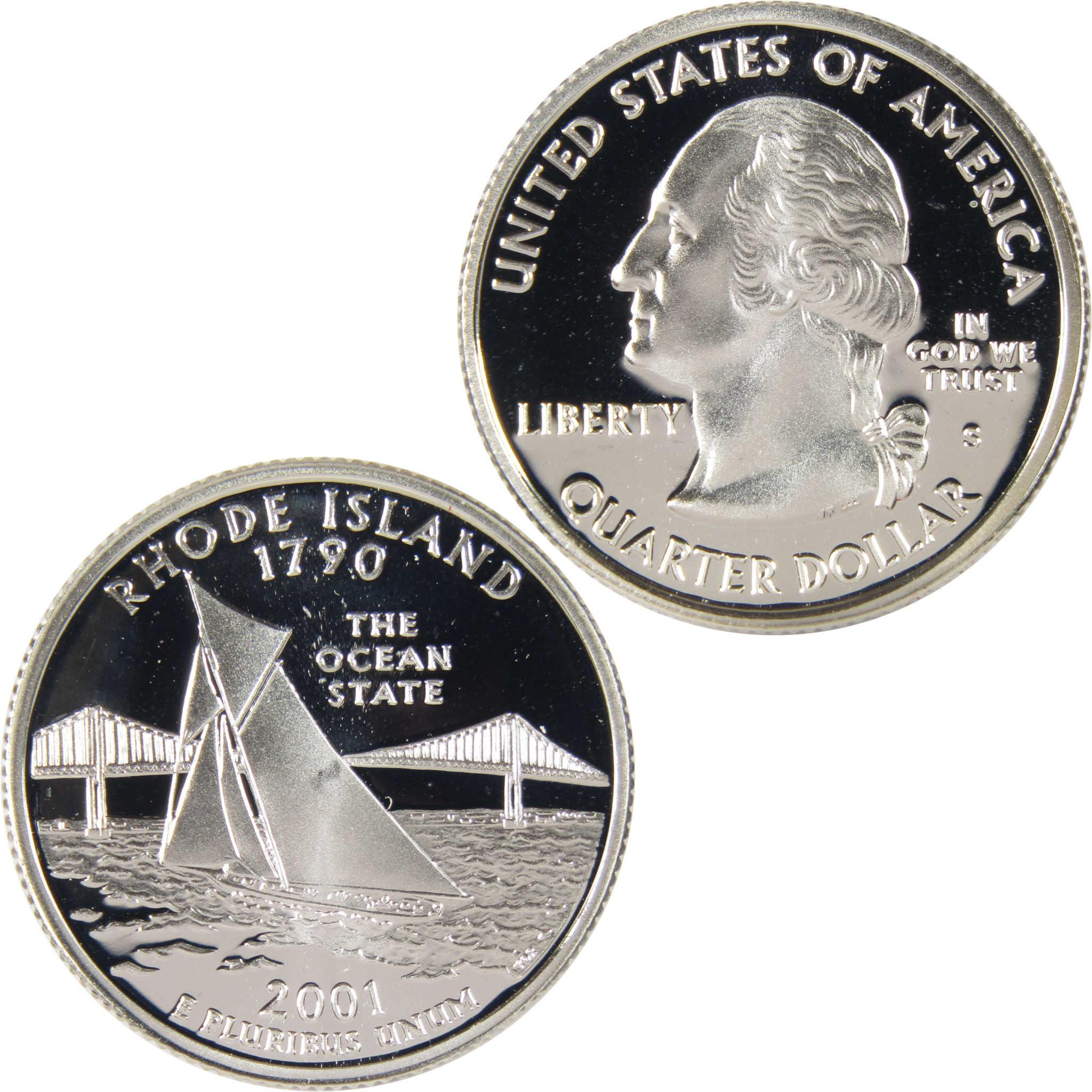 2001 Rhode Island state quarter, collectible coin with sailboat and bridge design