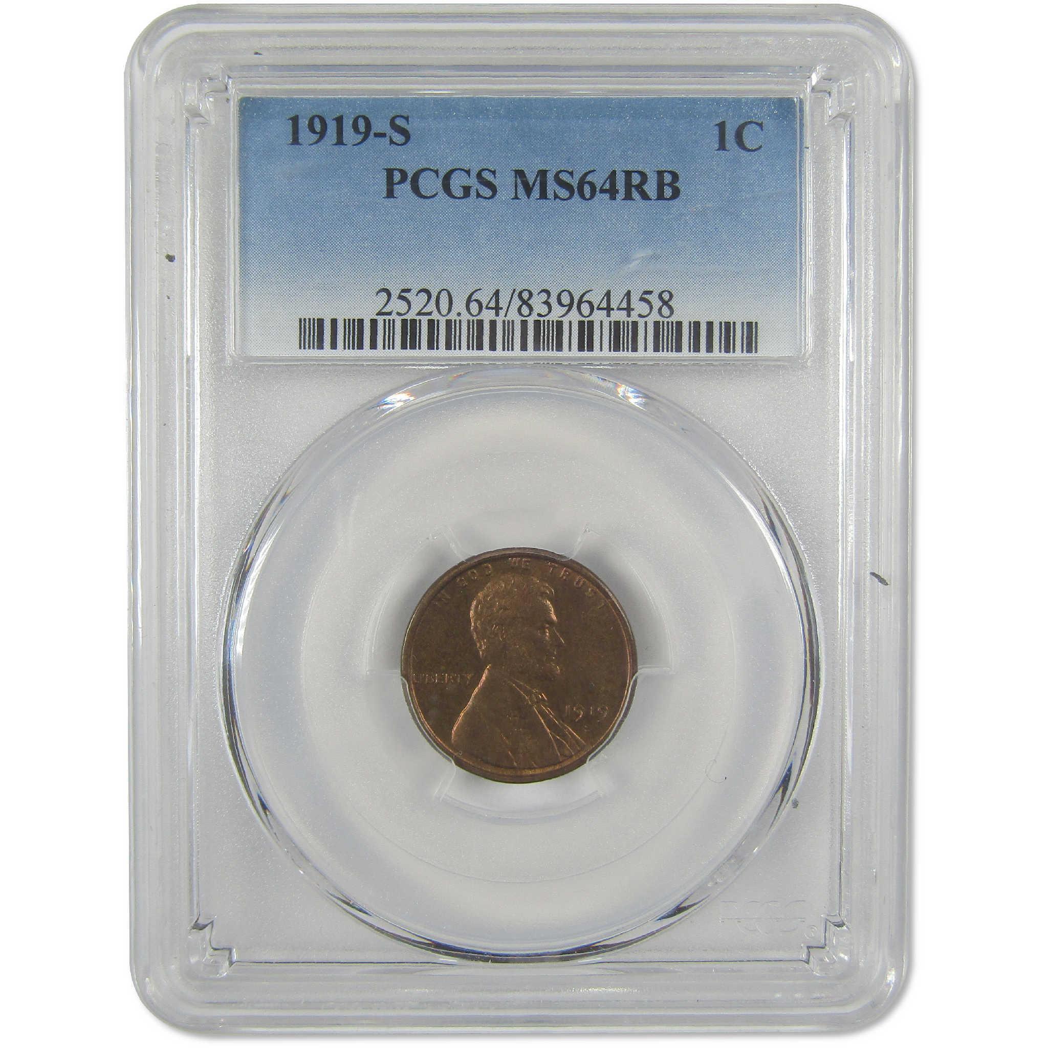 1919 S Lincoln Wheat Cent MS 64 RB PCGS Penny Uncirculated 1c Coin