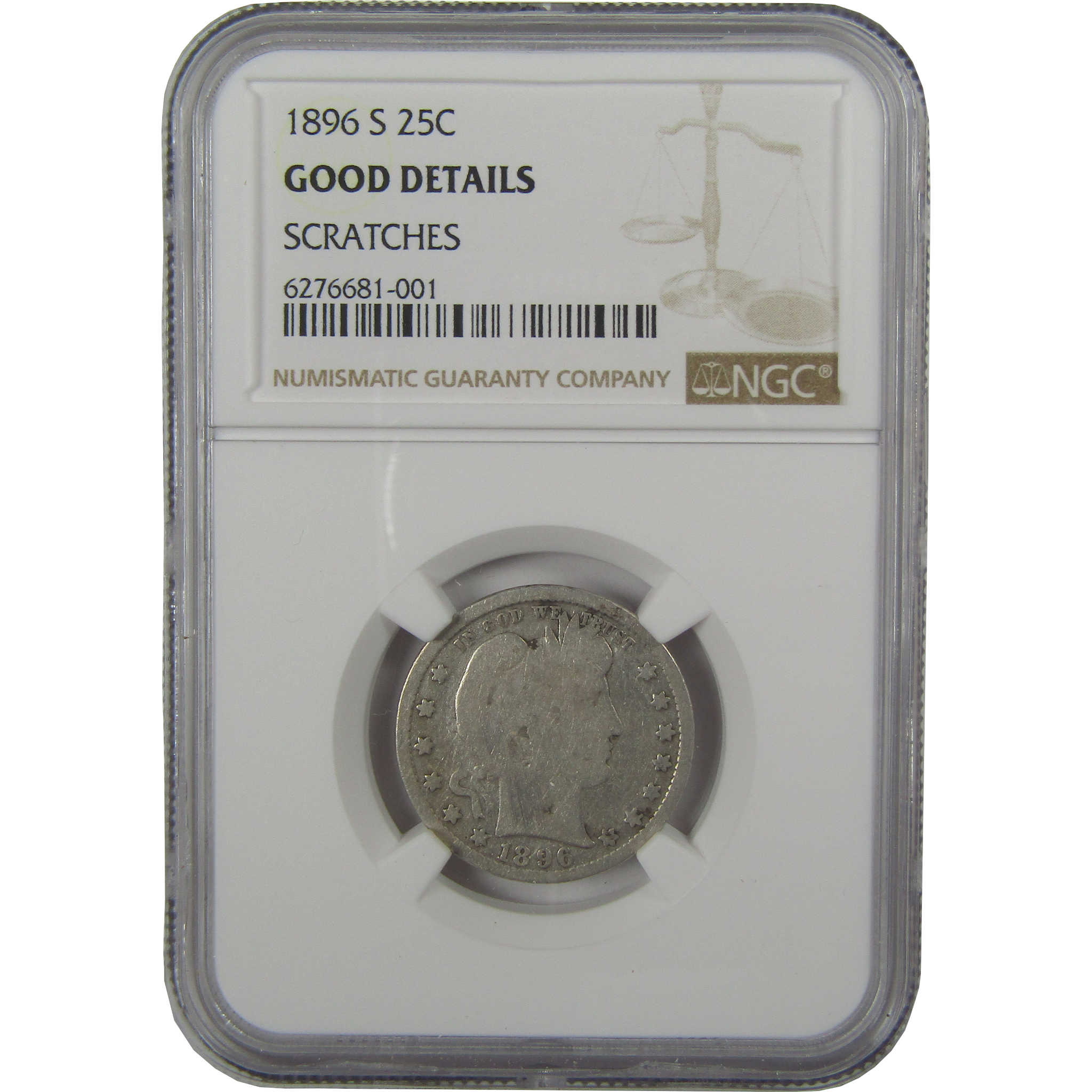 1896 S Barber Quarter G Good Details NGC Silver 25c Coin SKU:CPC0561