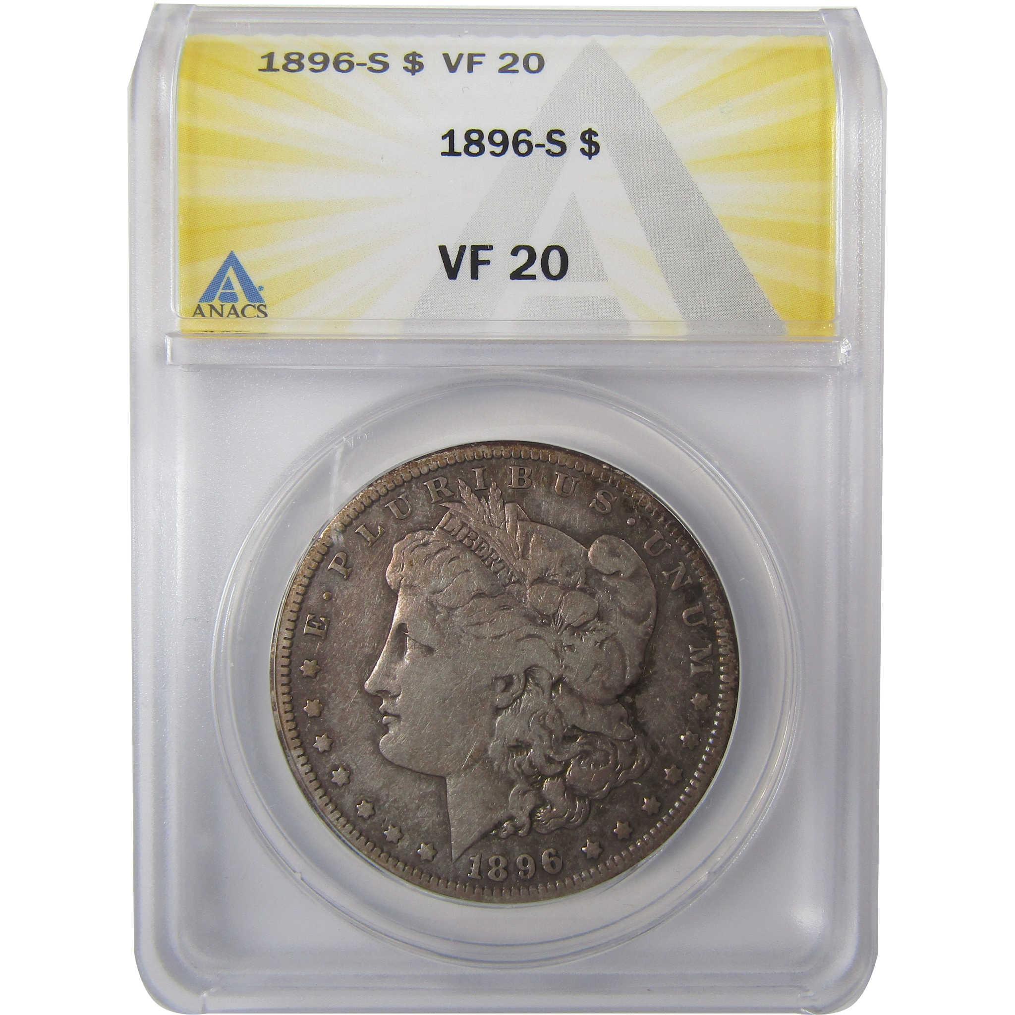 1896 S Morgan Silver Dollar VF 20 ANACS $1 Coin SKU:I25000 - Morgan coin - Morgan silver dollar - Morgan silver dollar for sale - Profile Coins & Collectibles