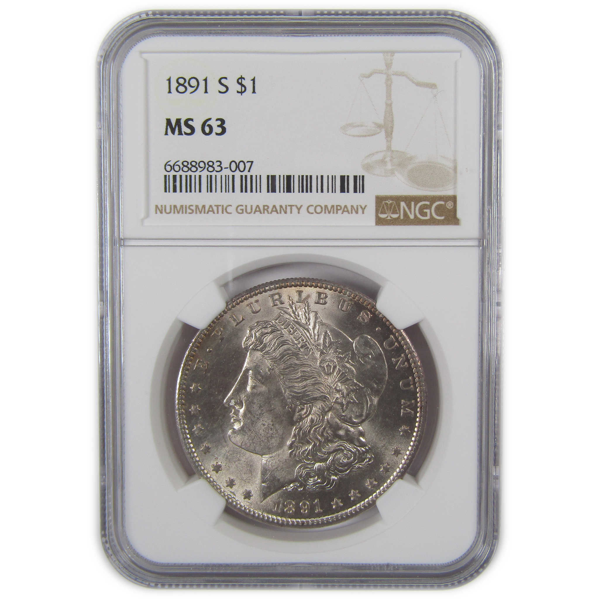 1891 S Morgan Dollar MS 63 NGC Silver Uncirculated $1 Coin SKU:I23419