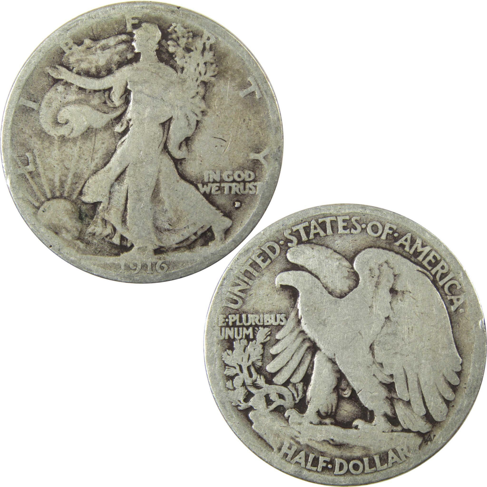 1916 D Liberty Walking Silver Half Dollar AG About Good SKU:CP1461