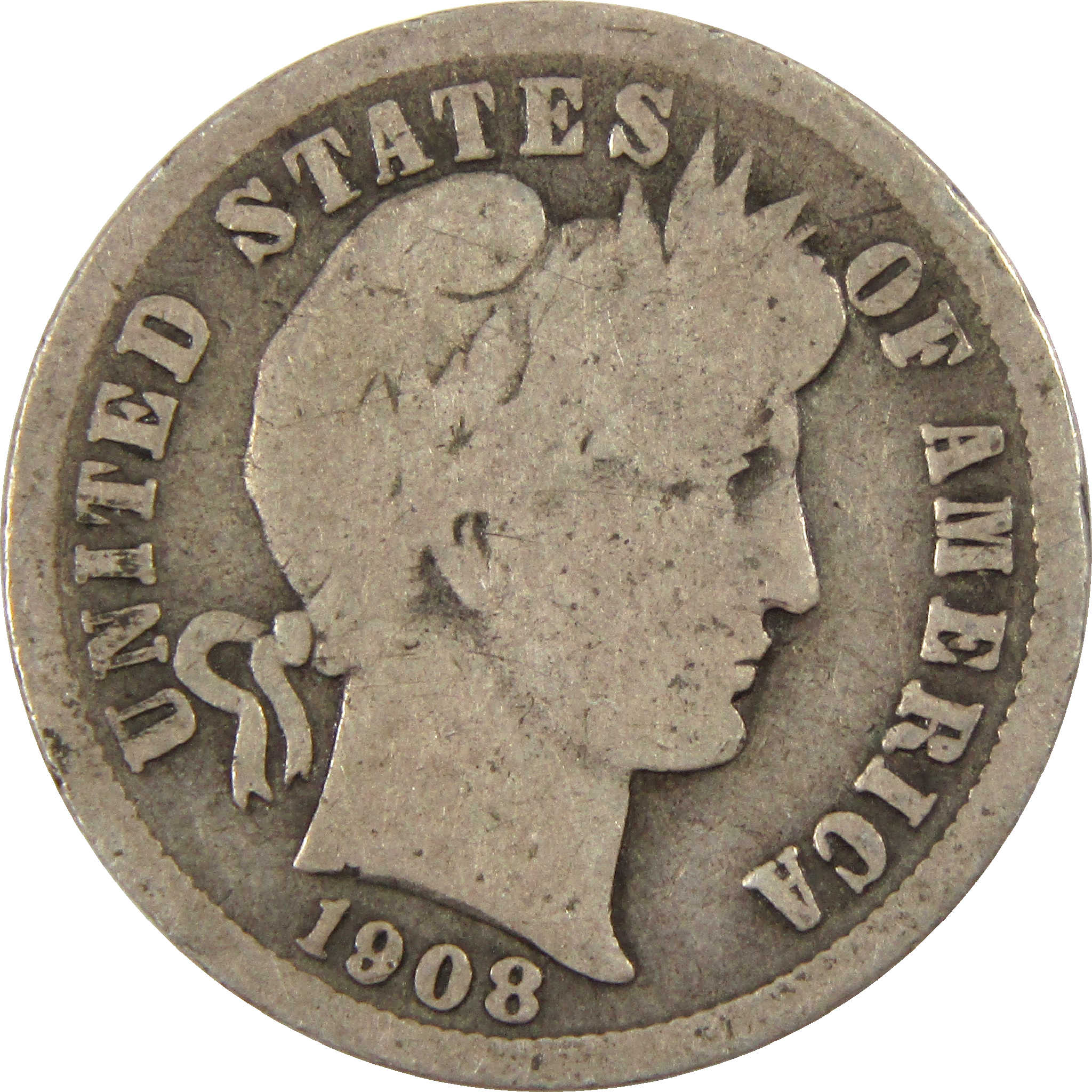 1908 D Barber Dime Circulated Silver 10c Coin Collectible