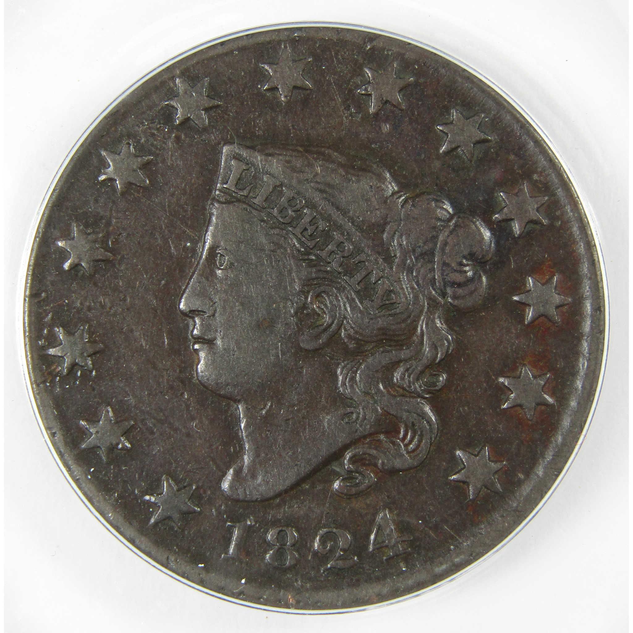 1824 Coronet Head Copper Large Cent VF 25 Details ANACS PennySKU:CP624