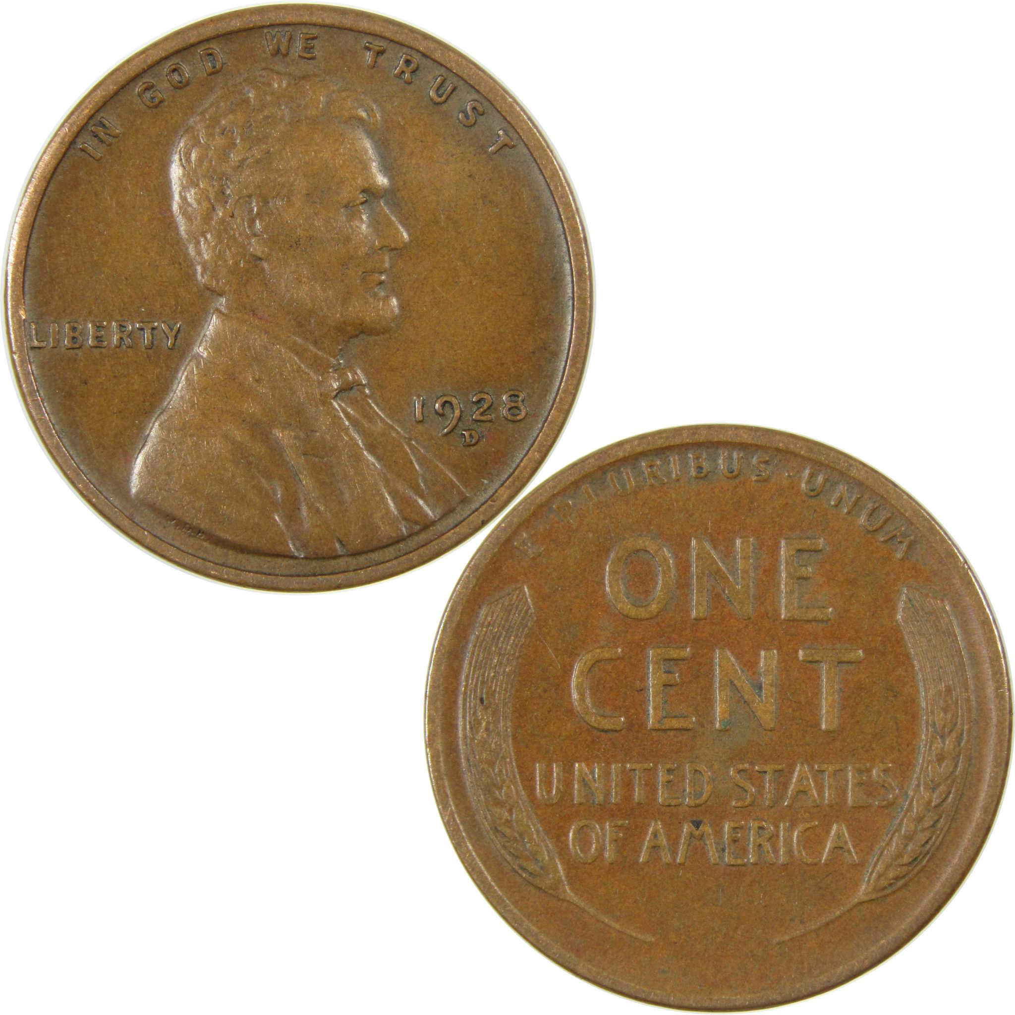 1928 D Lincoln Wheat Cent VF Very Fine Penny 1c Coin SKU:I27629