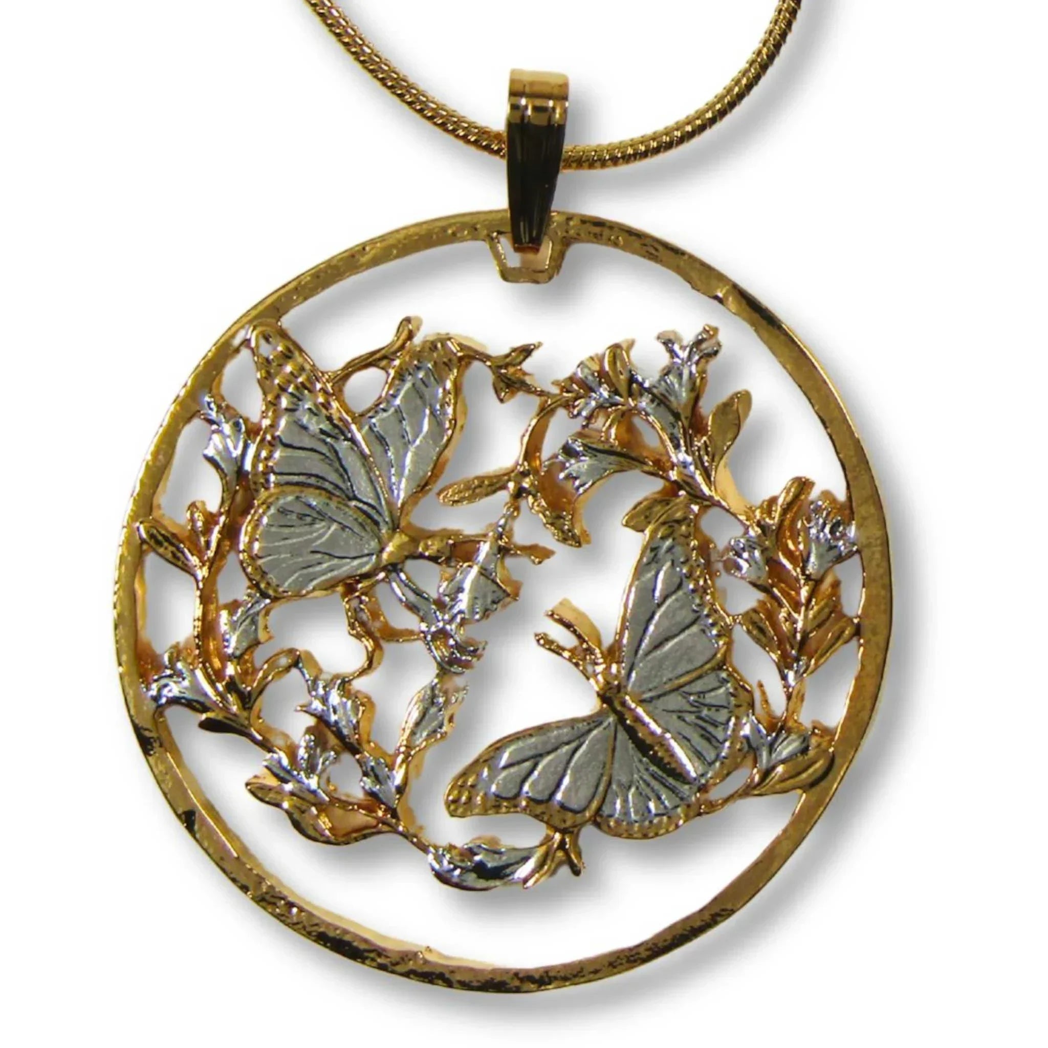 Monarch Butterfly Cut Coin Necklace with Gold-Plated Chain
