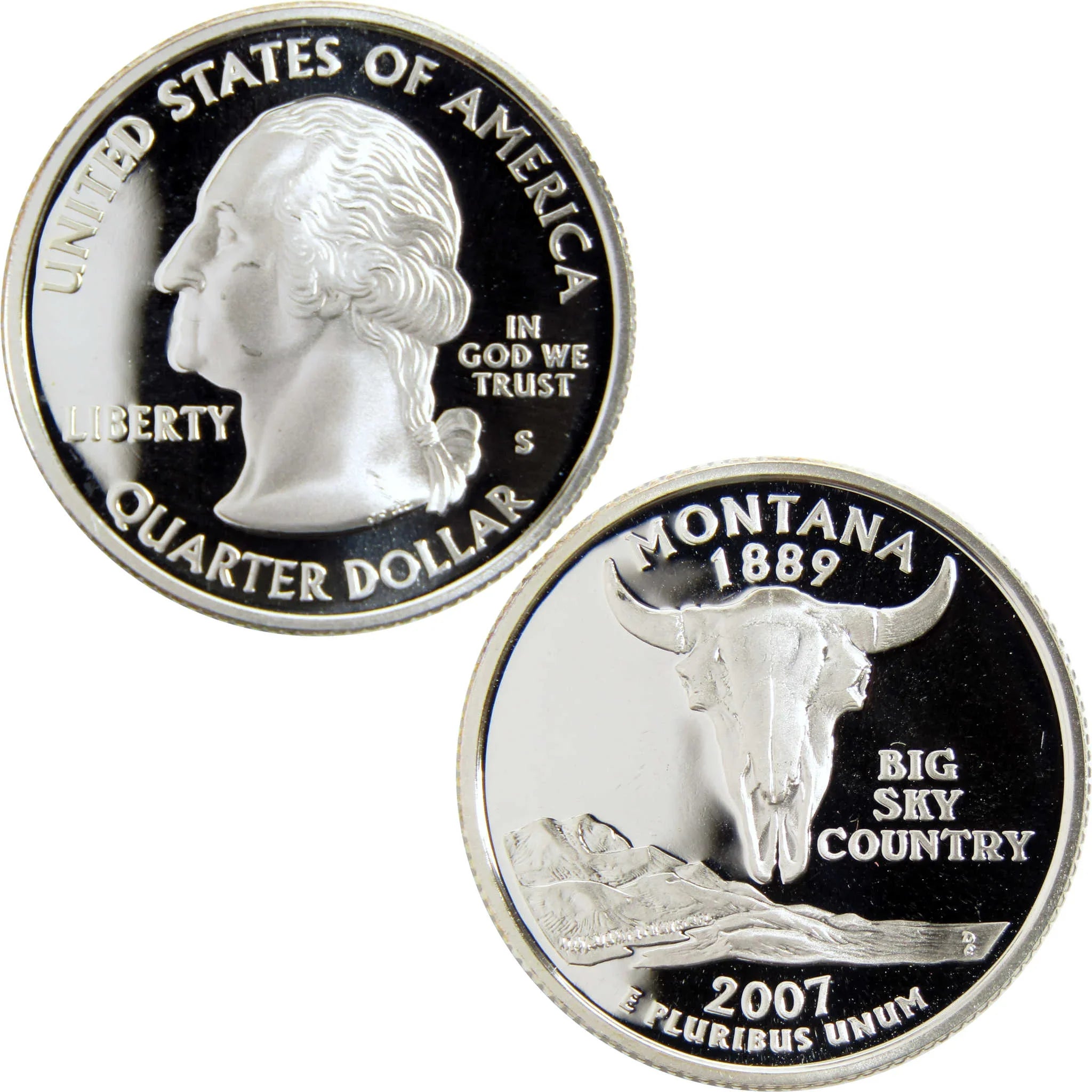2007 Montana state quarter collectible coin with buffalo skull and George Washington portrait