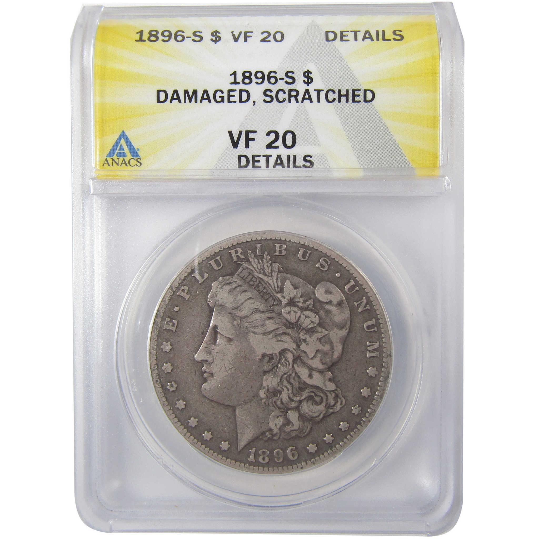 1896 S Morgan Silver Dollar VF 20 Details ANACS $1 Coin SKU:I25431 - Morgan coin - Morgan silver dollar - Morgan silver dollar for sale - Profile Coins & Collectibles