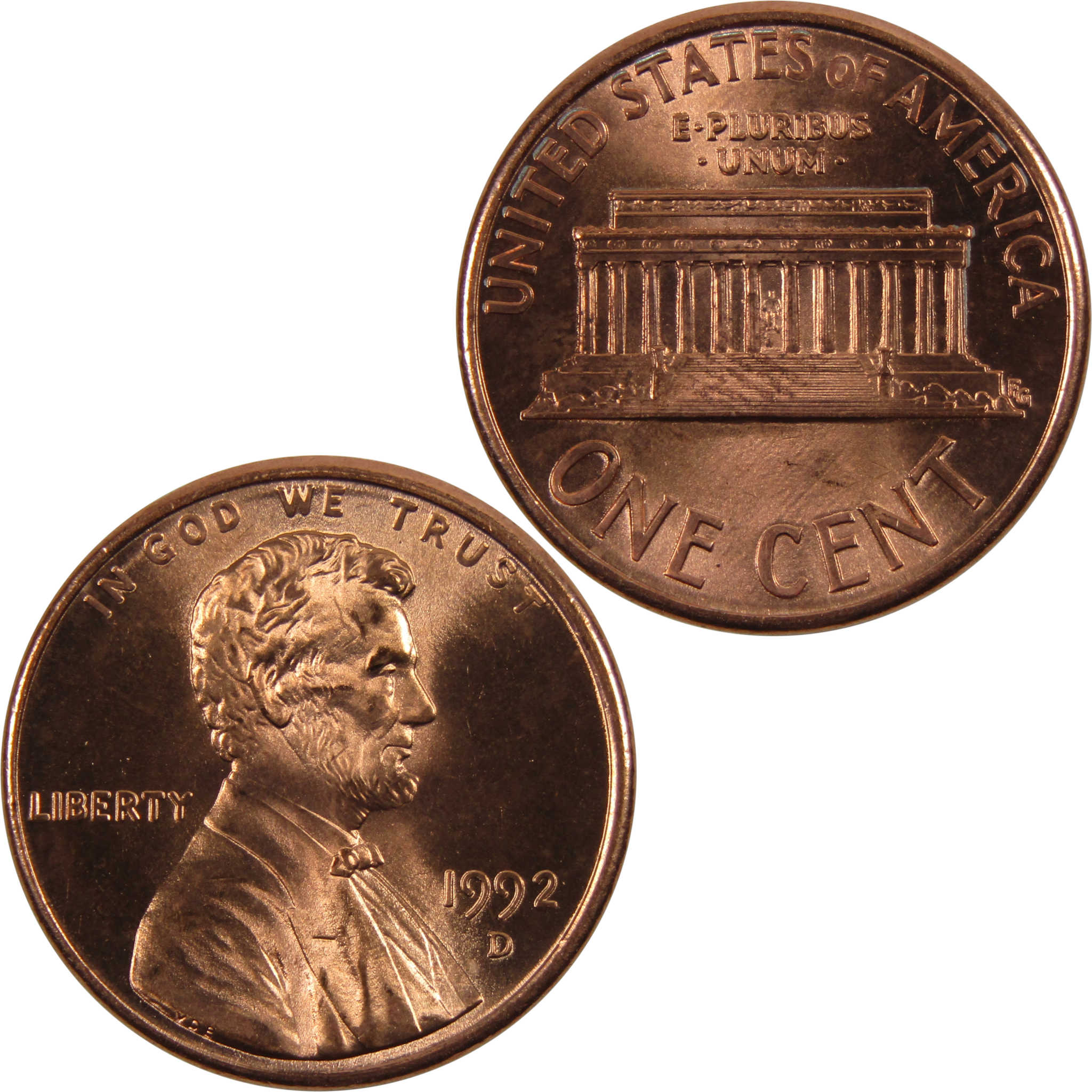 1992 D Lincoln Memorial Cent BU Uncirculated Penny 1c Coin