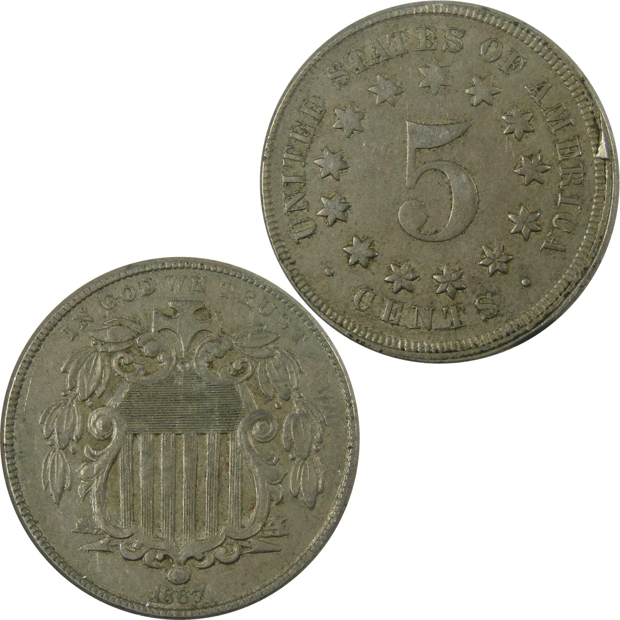 1867 No Rays Shield Nickel XF EF Extremely Fine Details SKU:I27865