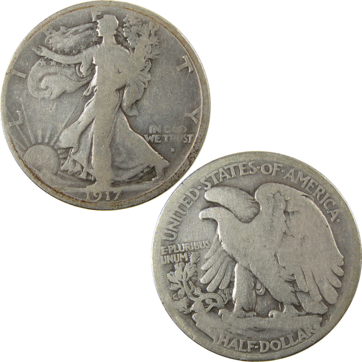 1917 S Obverse Liberty Walking 50c VG Very Good Details SKU:I22775