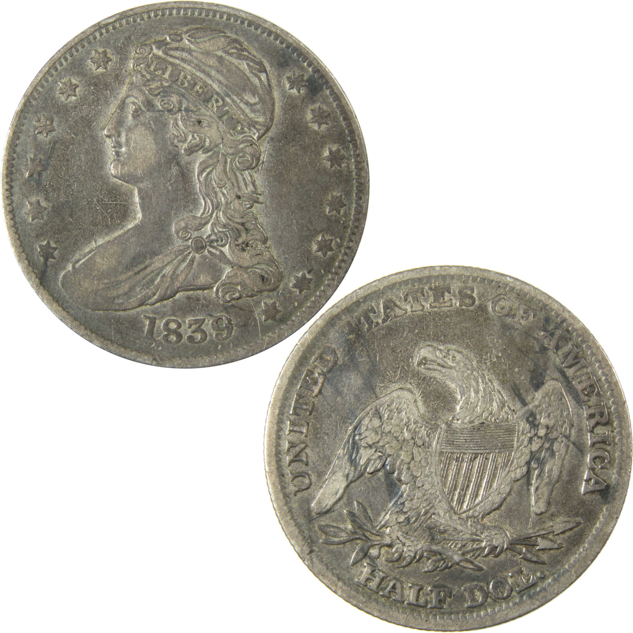 1839 Large Letters Capped Bust Silver 50c VF Very Fine SKU:CP1498
