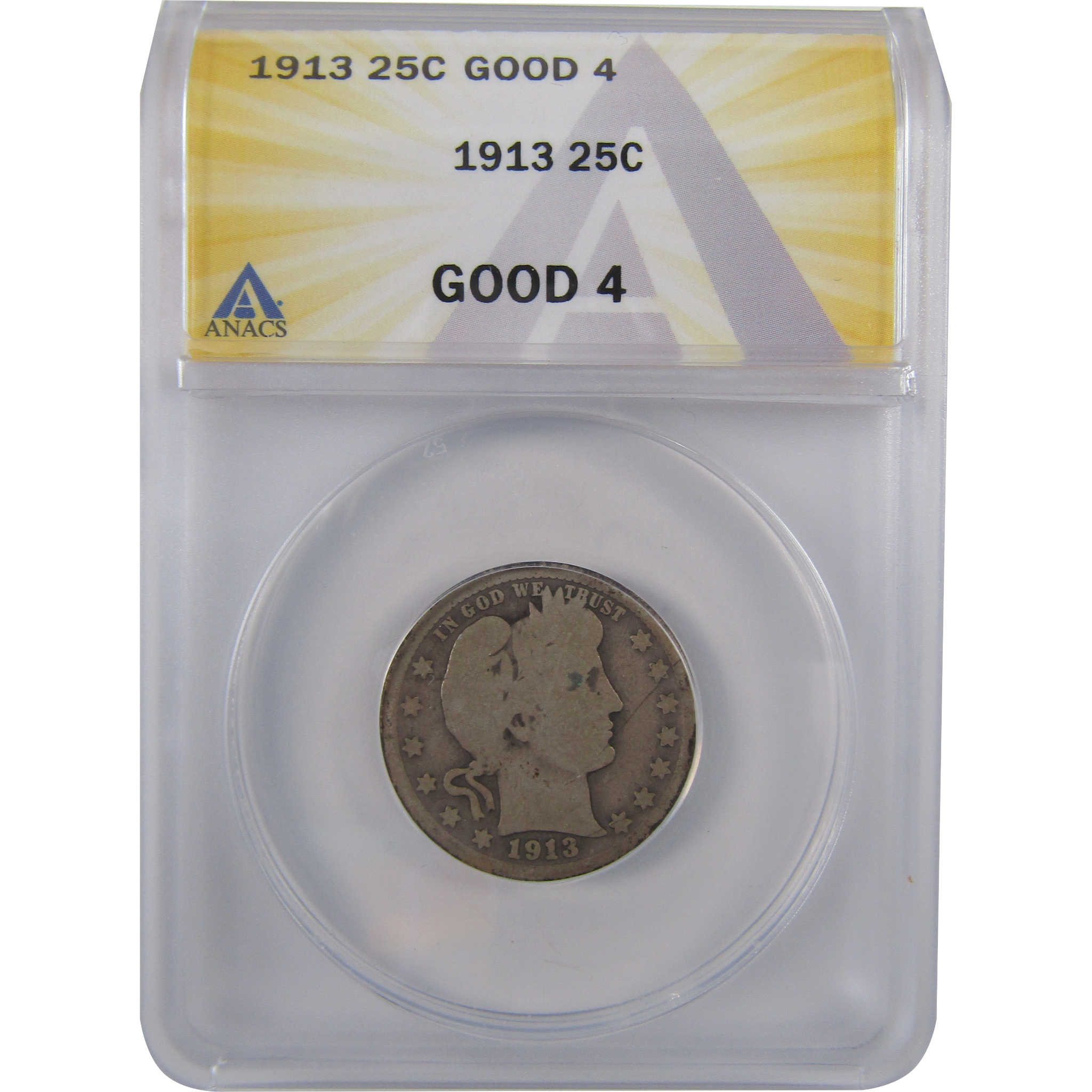 1913 Barber Quarter G 4 ANACS Silver 25c Coin SKU:I18365