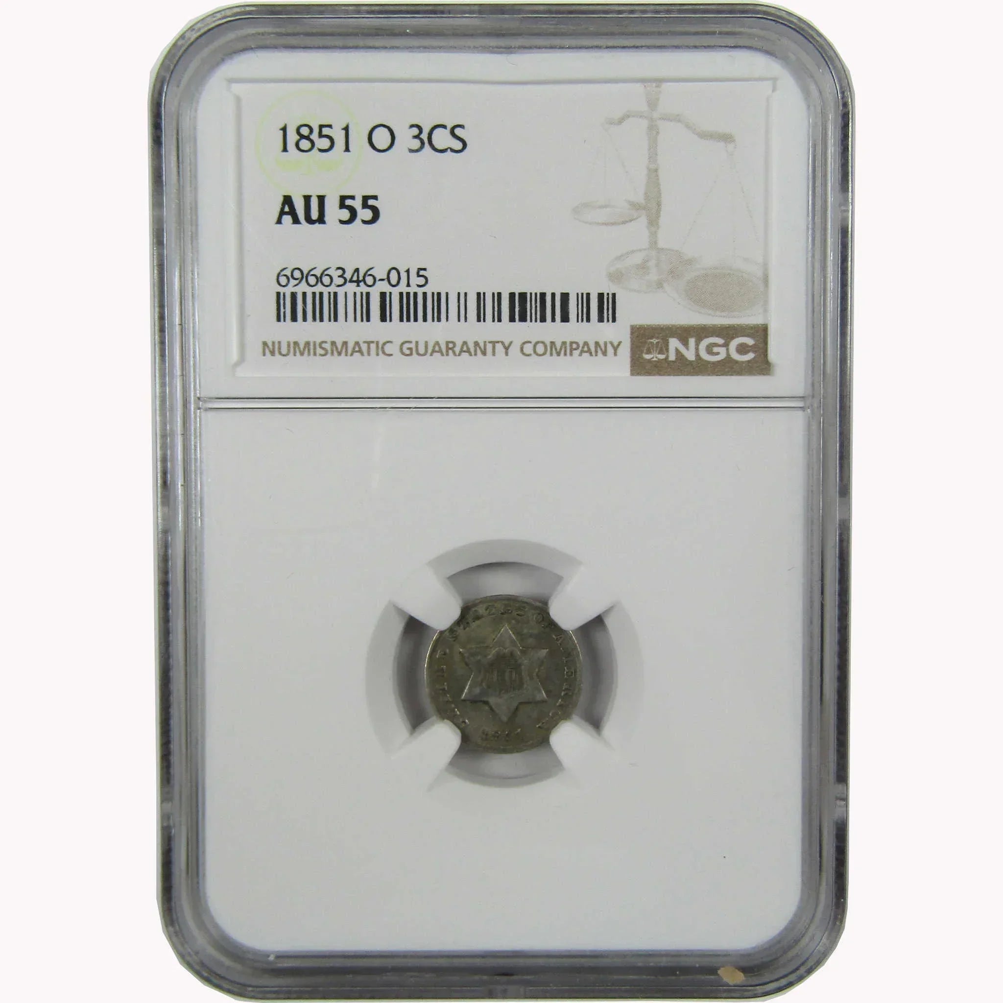 1851 O Silver Three Cent Piece AU 55 NGC Trime 3c Coin Collectible