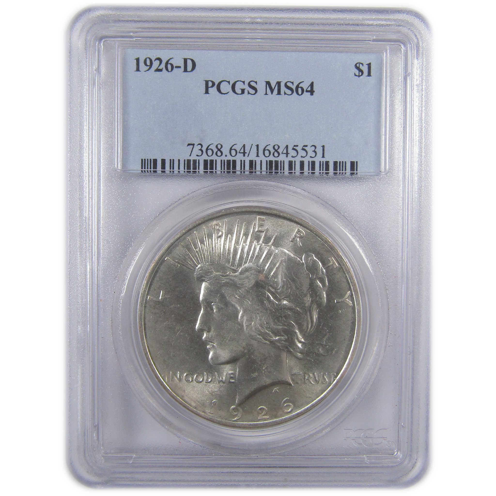 1926 D Peace Dollar MS 64 PCGS Silver Uncirculated $1 Coin SKU:I18177