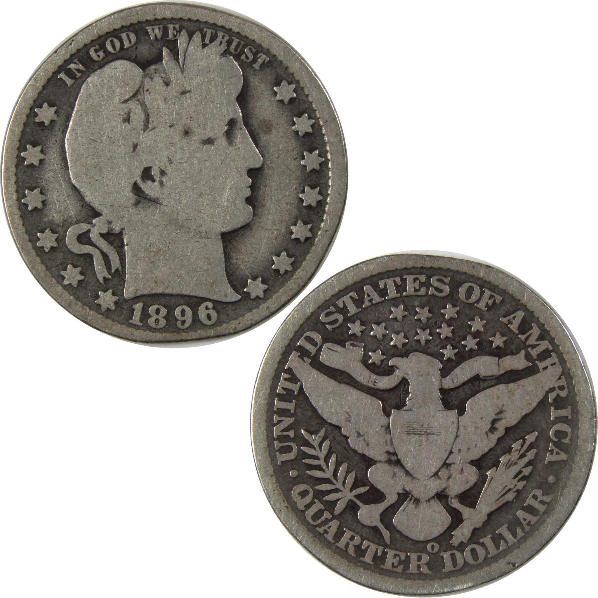 1896 O Barber Quarter G Good Details Silver 25c Coin SKU:I23470