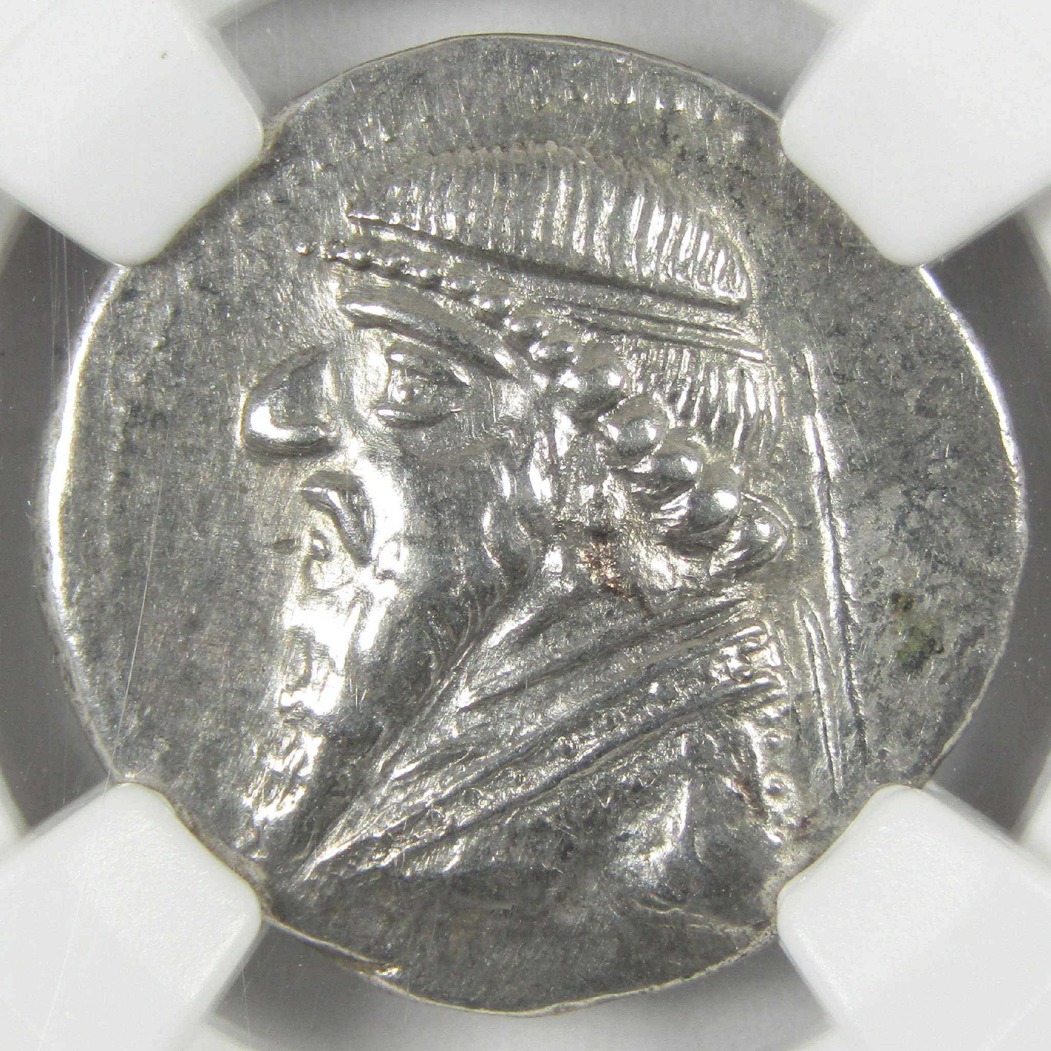 121-91 BC Mithradates II Parthian Kingdom Silver Drachm XF NGC Ancient