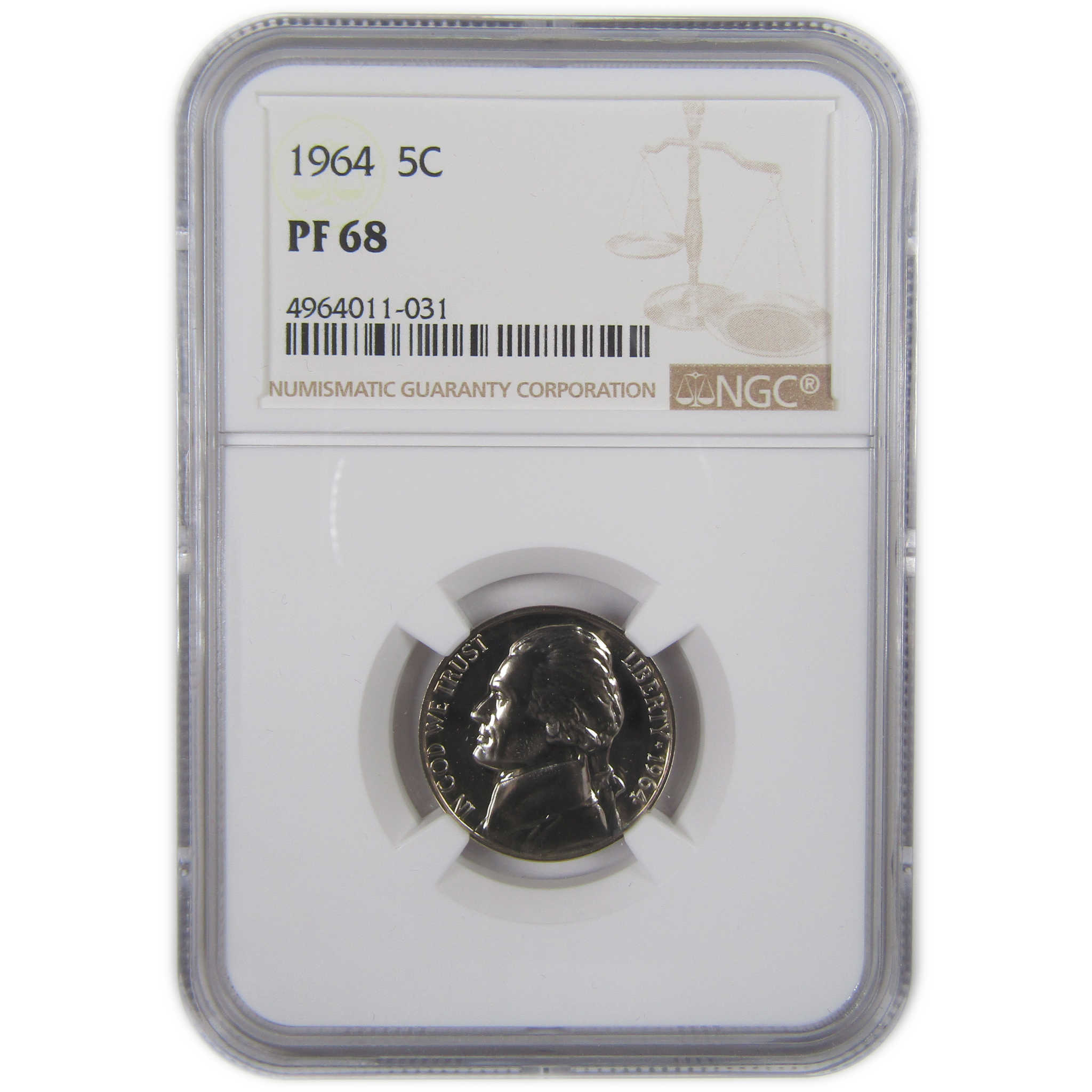 1964 Jefferson Nickel PF 68 NGC Proof 5c Coin SKU:CPC0127
