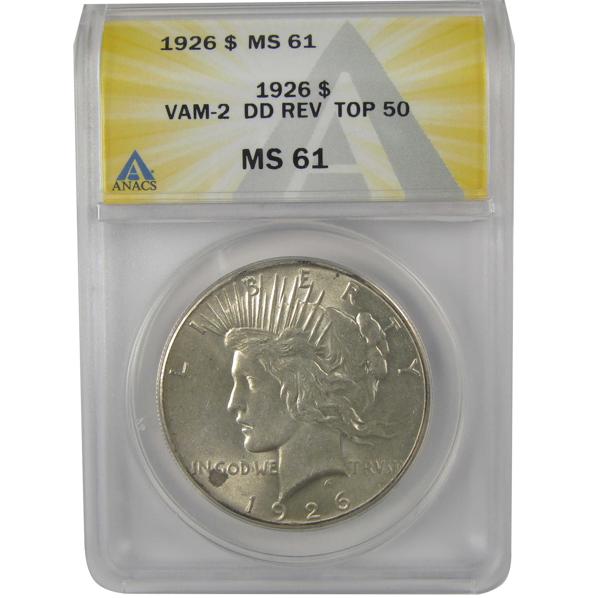 1926 VAM-2 Doubled Reverse Top 50 Peace Dollar MS 61 ANACS SKU:I22206