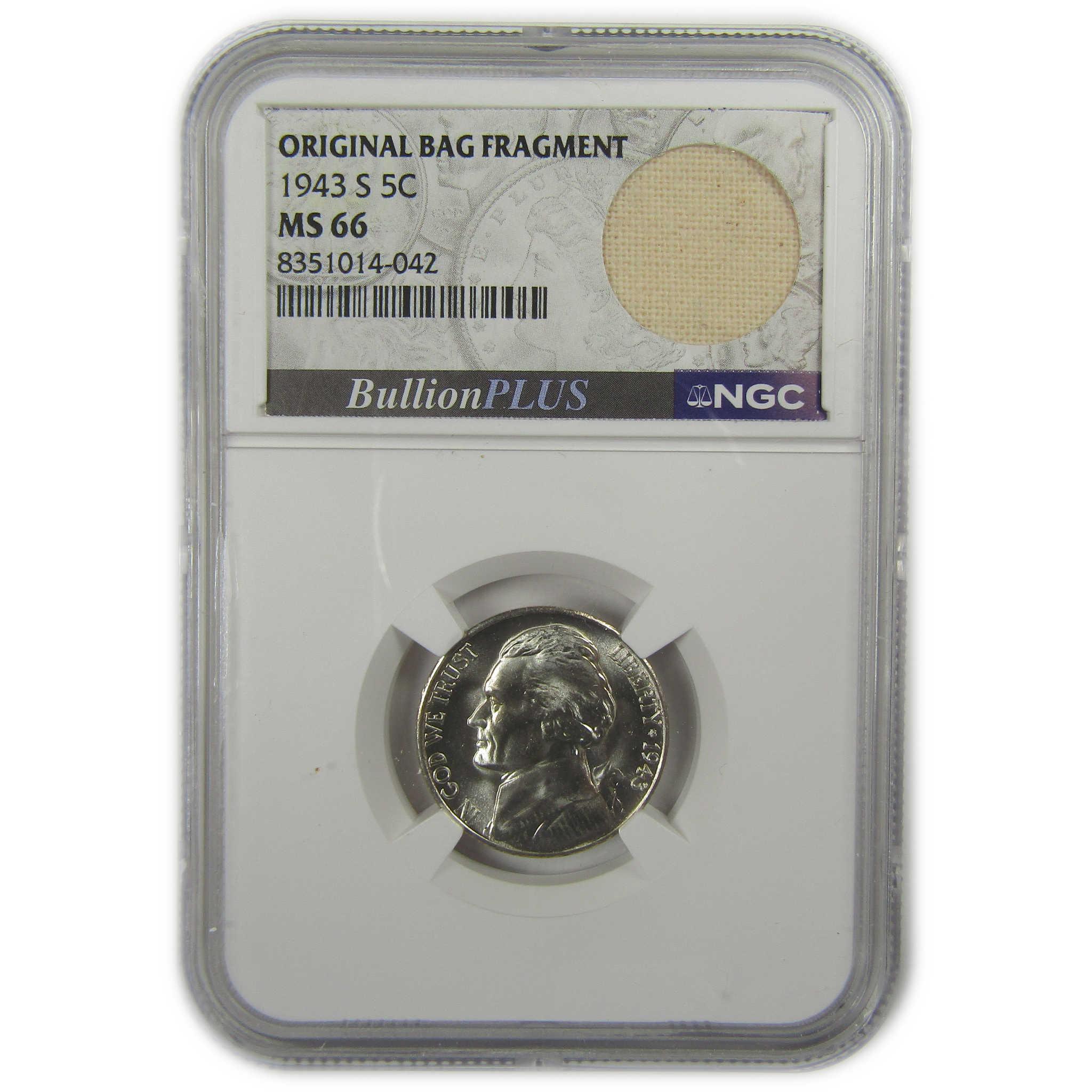 1943 S Jefferson Nickel MS 66 NGC Silver Bag Fragment SKU:I20310