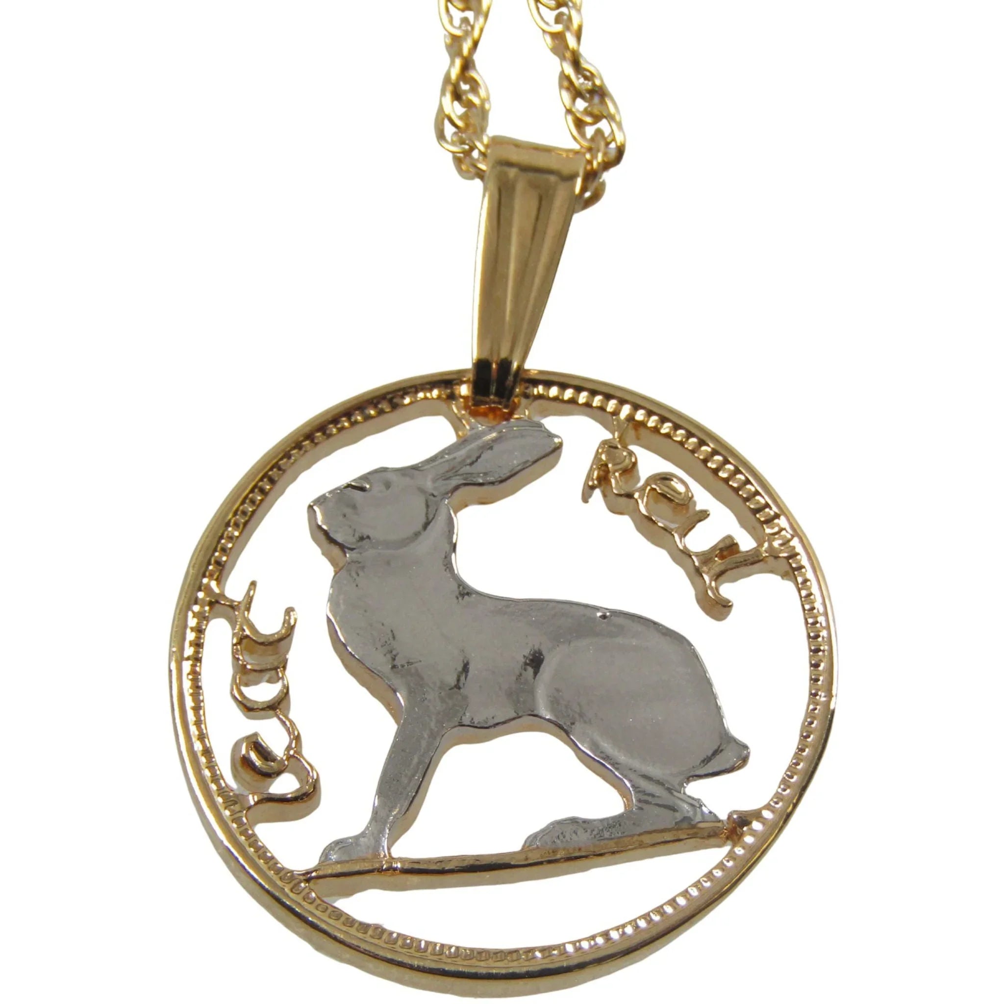 Irish Rabbit Cut Coin Necklace with Chain and Gift Box