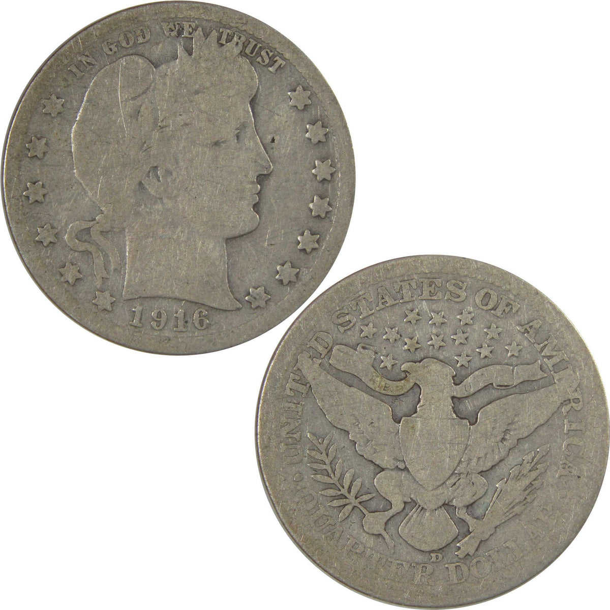 1916 D Barber Silver Quarter G Good 25c Coin SKU:I25155