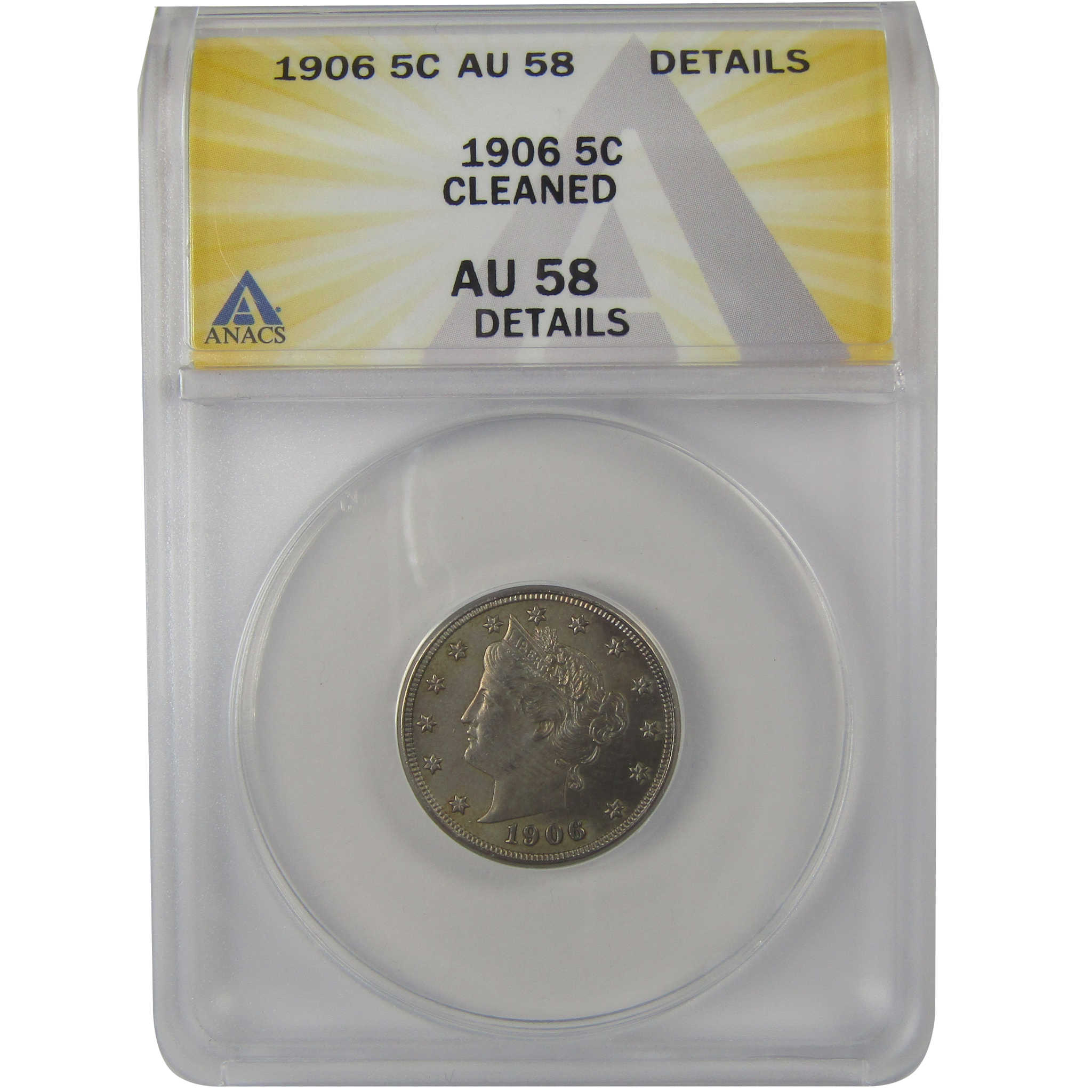 1906 Liberty Head V Nickel AU 58 Details ANACS 5c Coin SKU:I22308