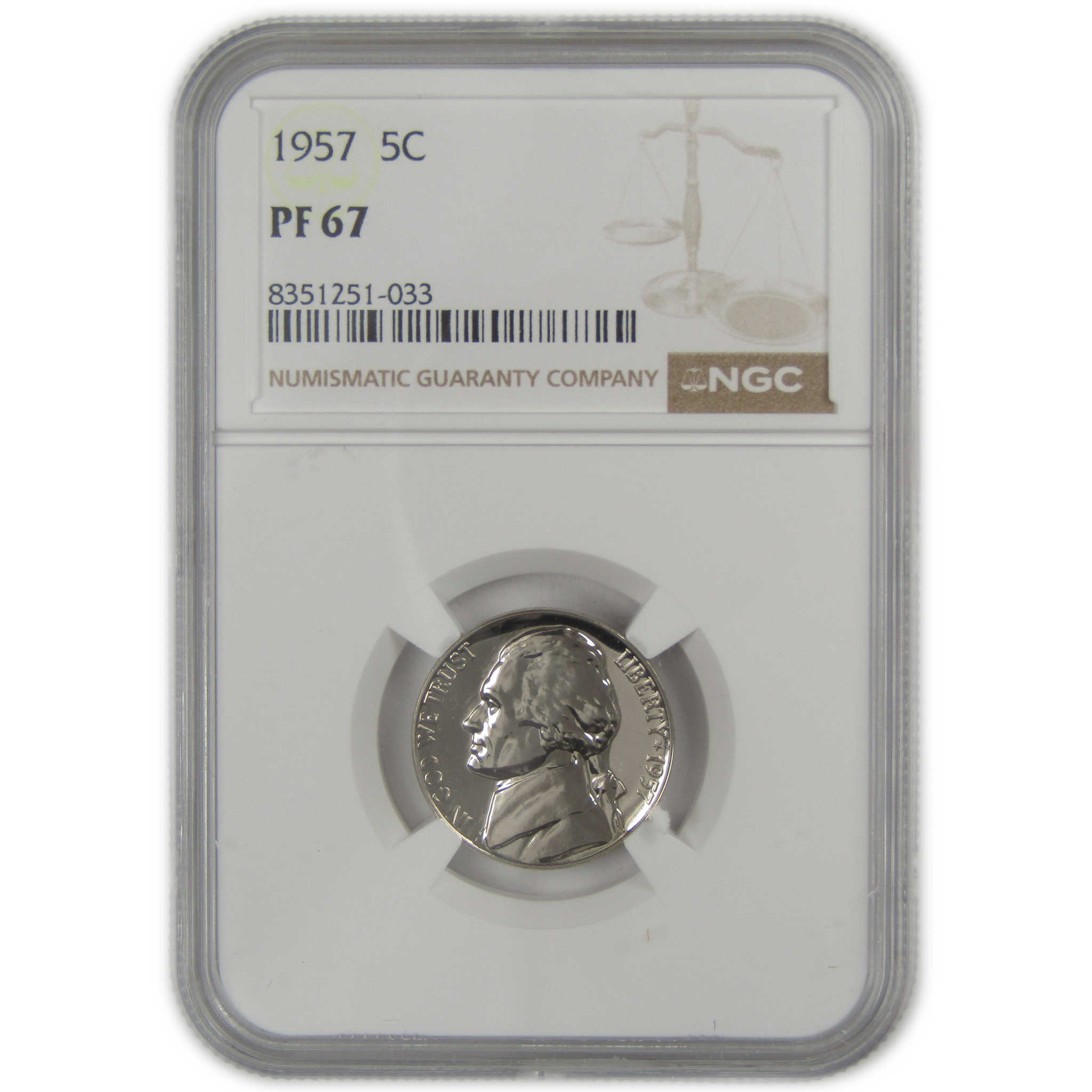 1957 Jefferson Nickel PF 67 NGC Proof 5c Coin SKU:I20642