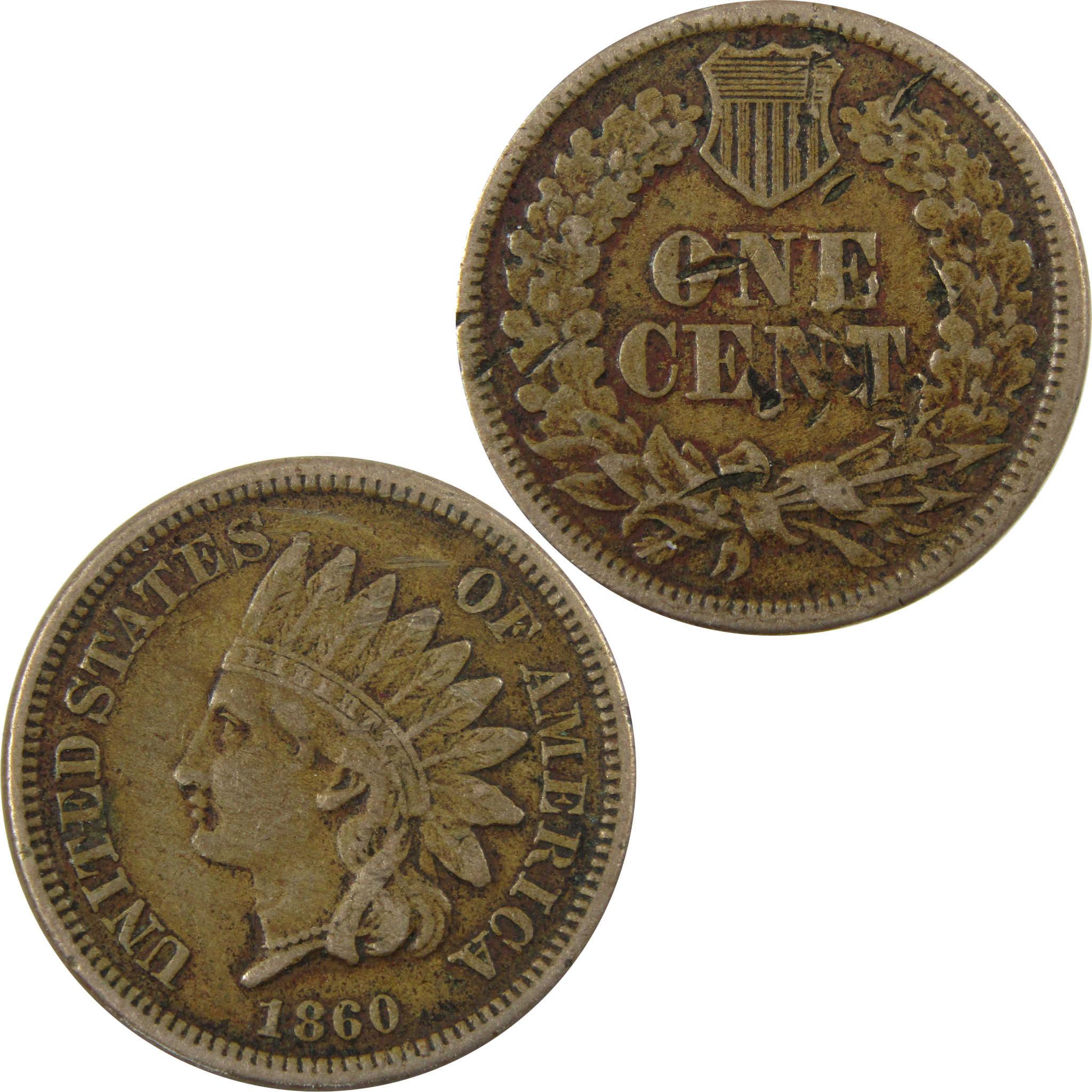 1860 Indian Head Cent VF Very Fine Details Penny 1c Coin SKU:CP1160