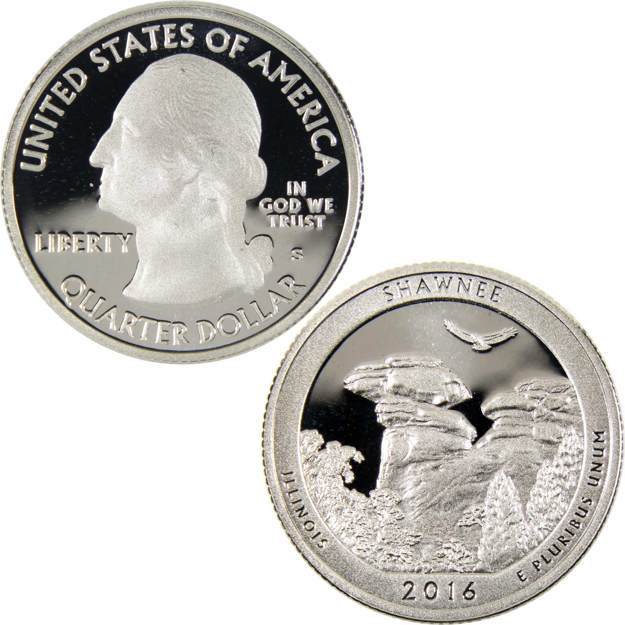 2016 Shawnee Illinois collectible quarter dollar coin, Washington profile and rock formations design
