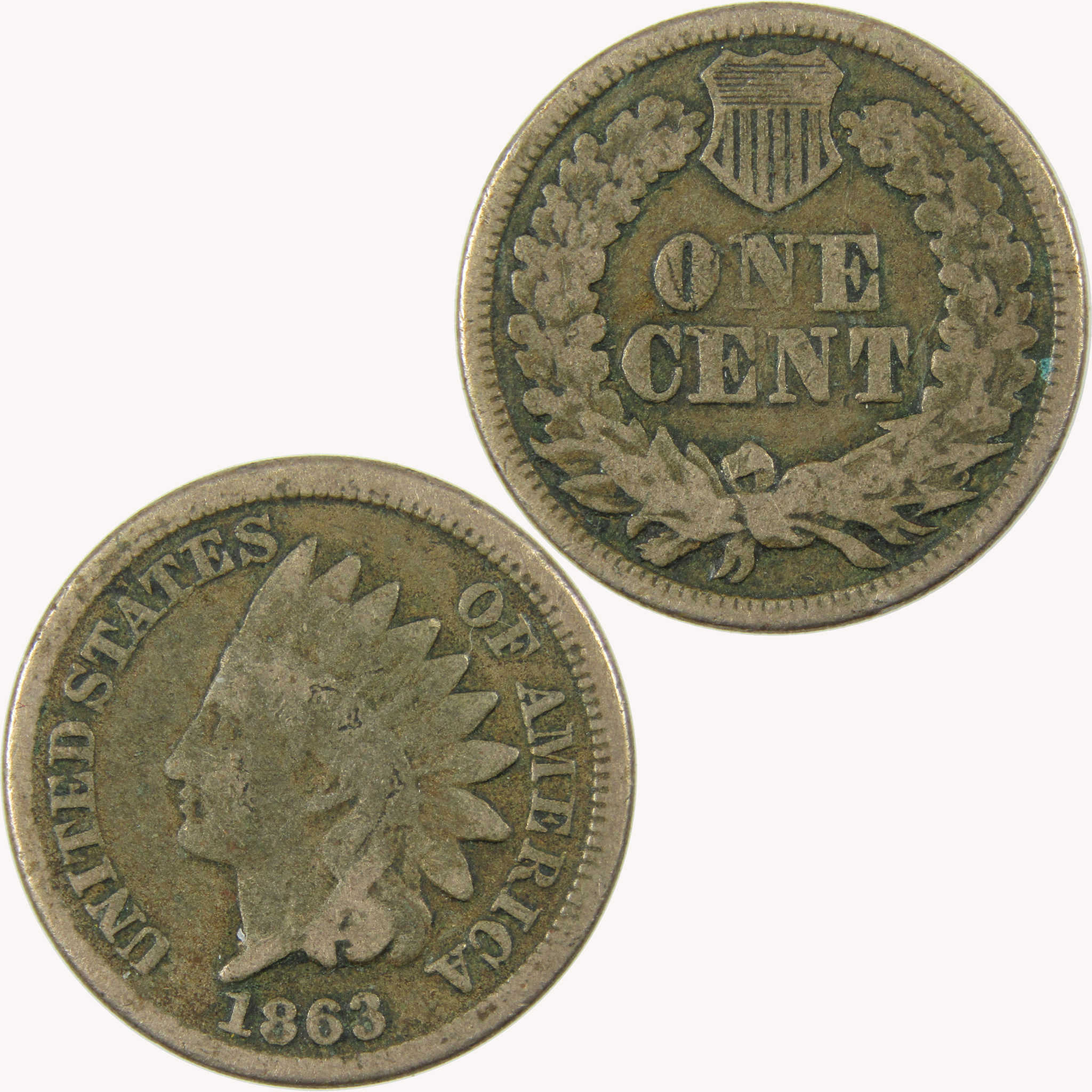 1863 Indian Head Cent AG About Good Penny 1c Coin SKU:CP1094