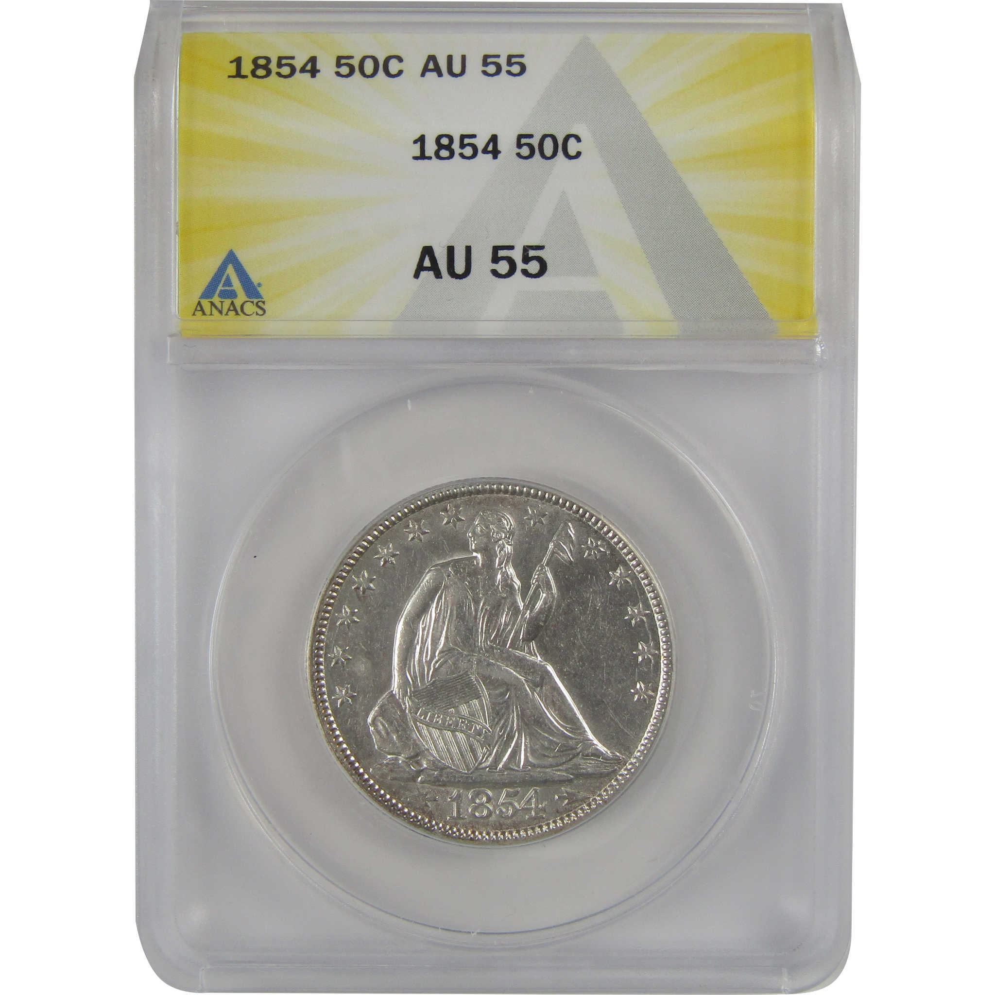 1854 Seated Liberty Half Dollar AU 55 ANACS Silver 50c Coin SKU:CP154