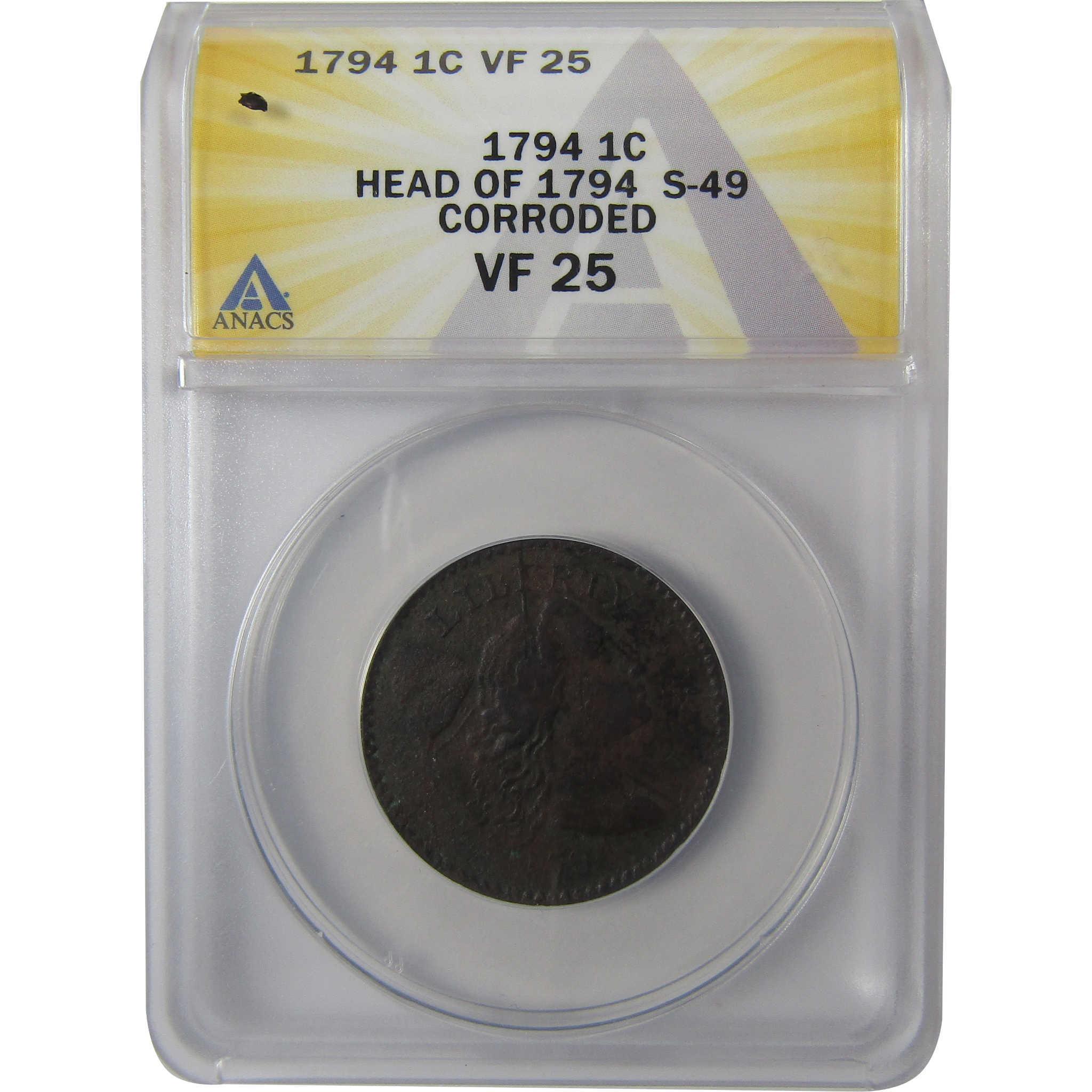 1794 Head of 1794 Liberty Cap Lg 1c VF 25 Details ANACS SKU:I24460
