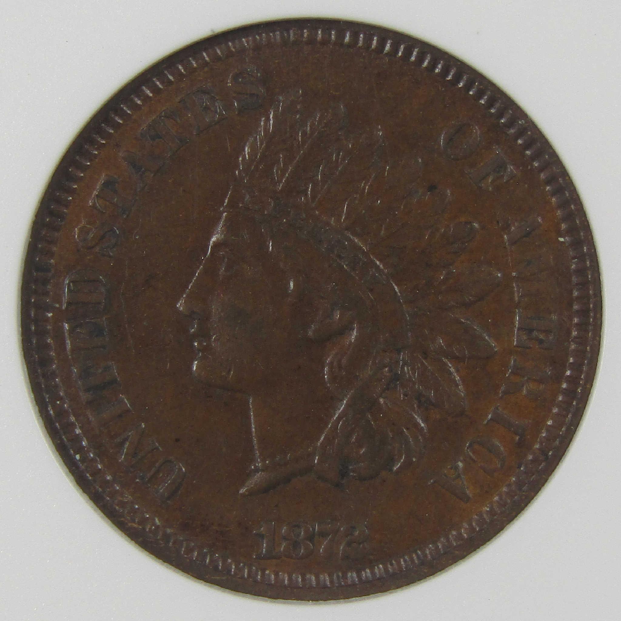 1872 Indian Head Cent AU 53 ANACS Penny 1c Coin Collectible