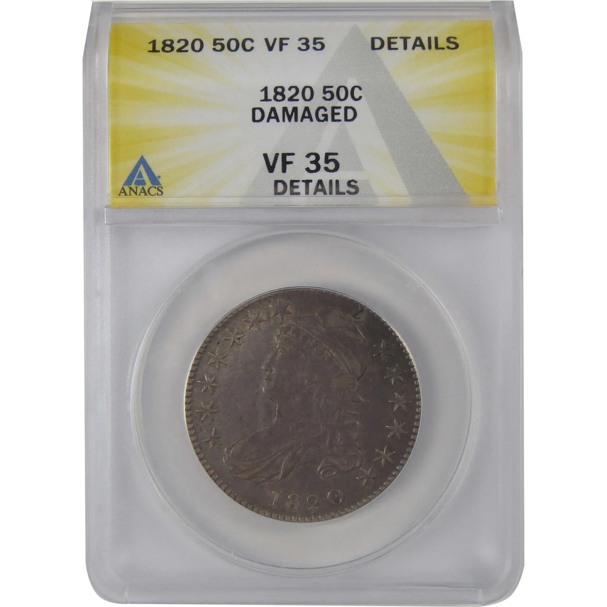 1820 Curl Base 2 Sm Date Capped Bust 50C VF 35 Details ANACS SKU:CP172