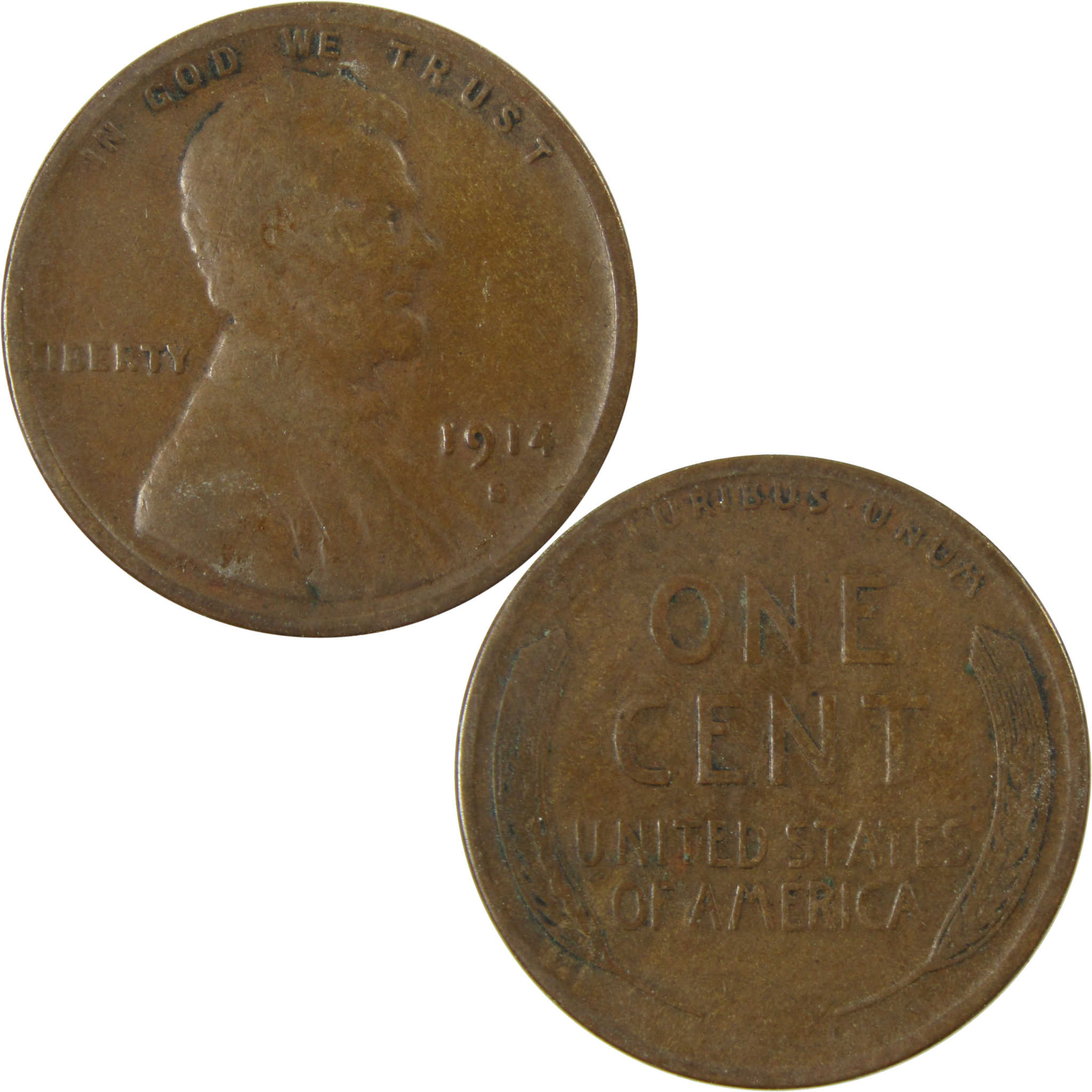 1914 S Lincoln Wheat Cent F Fine Penny 1c Coin Collectible SKU:I28144
