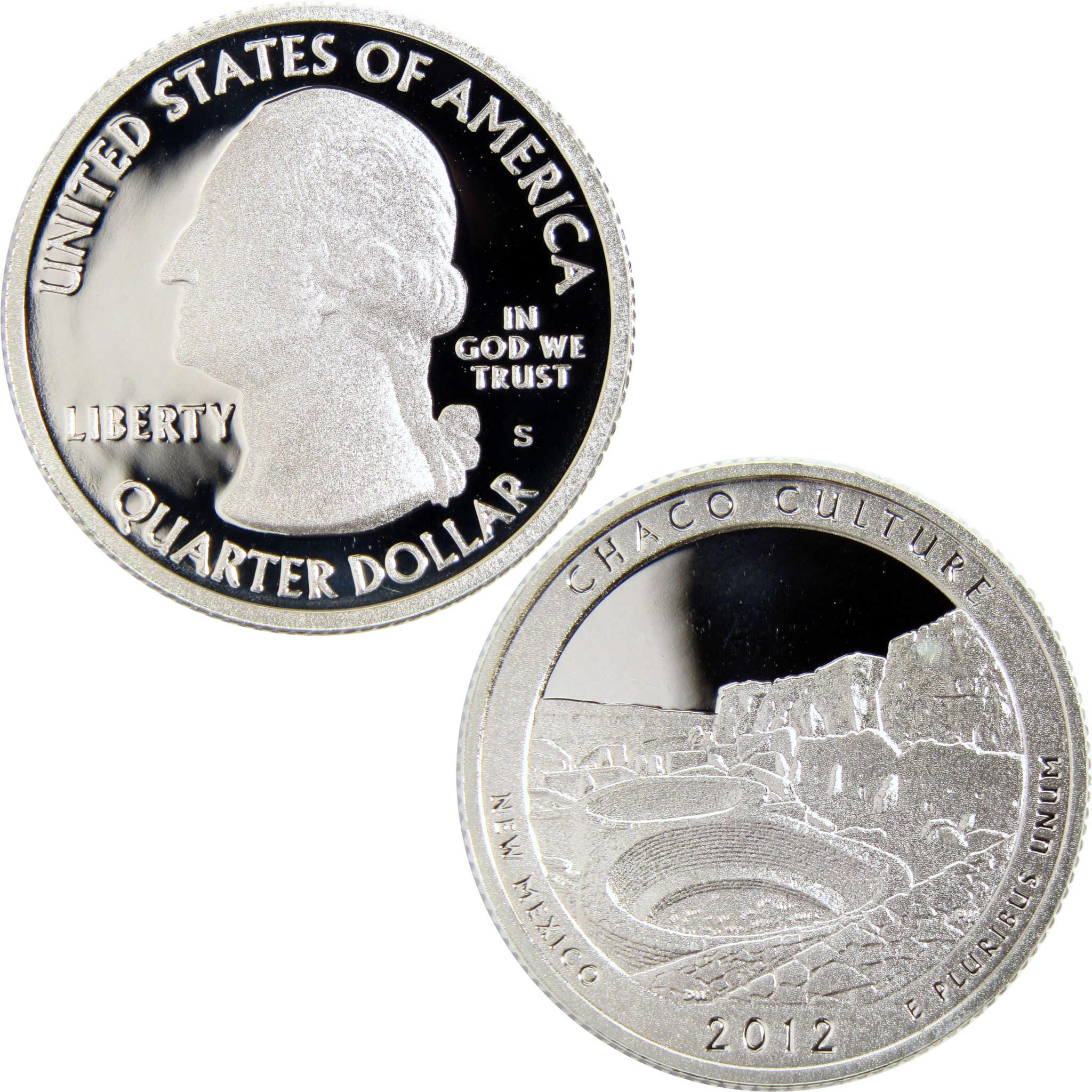 2012 Chaco Culture New Mexico quarter dollar collectible coin, obverse and reverse sides